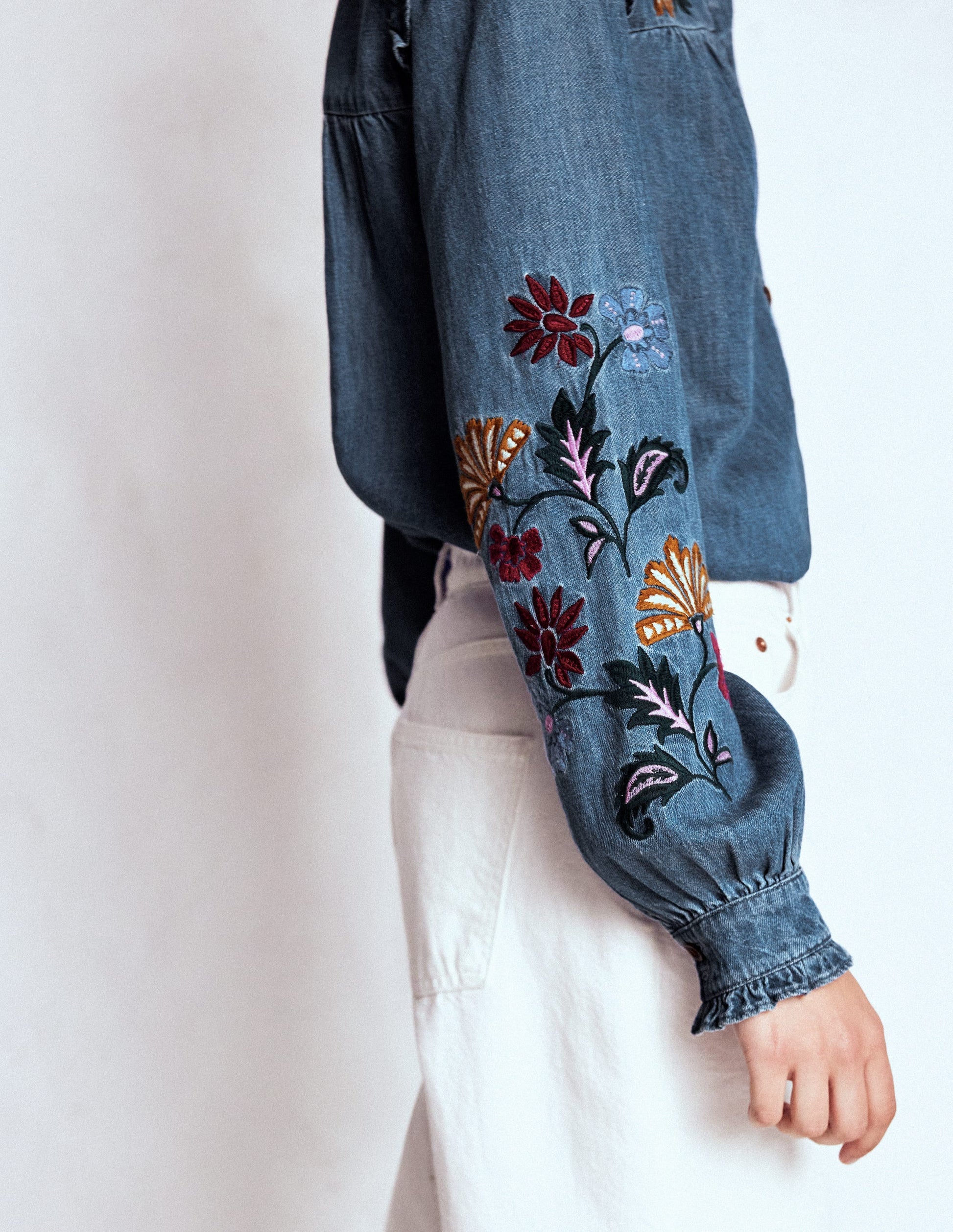 Embroidered Denim Top-Light Vintage, Embroidered-5