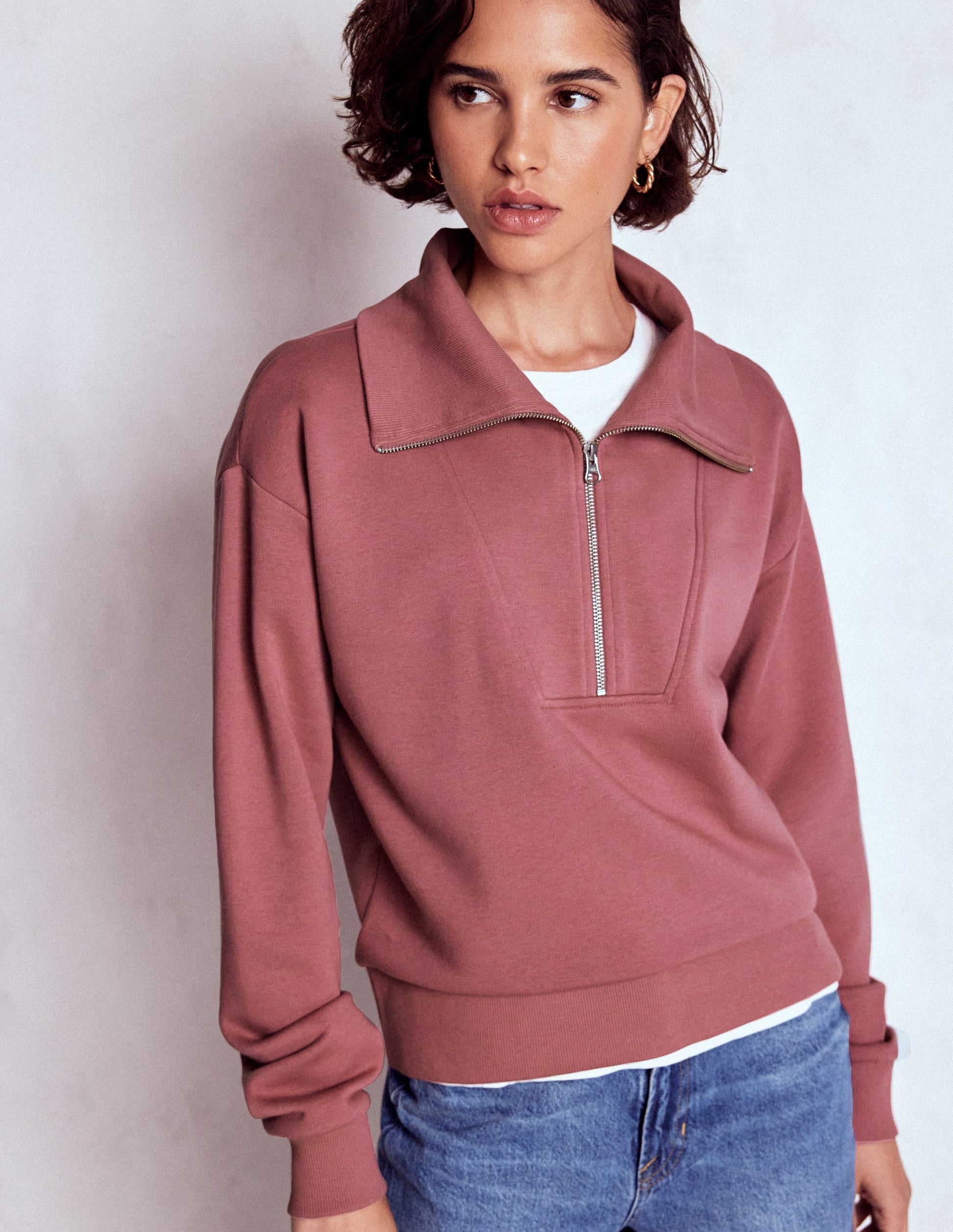 Panelled Half-zip Sweatshirt-Blushing Rose-1