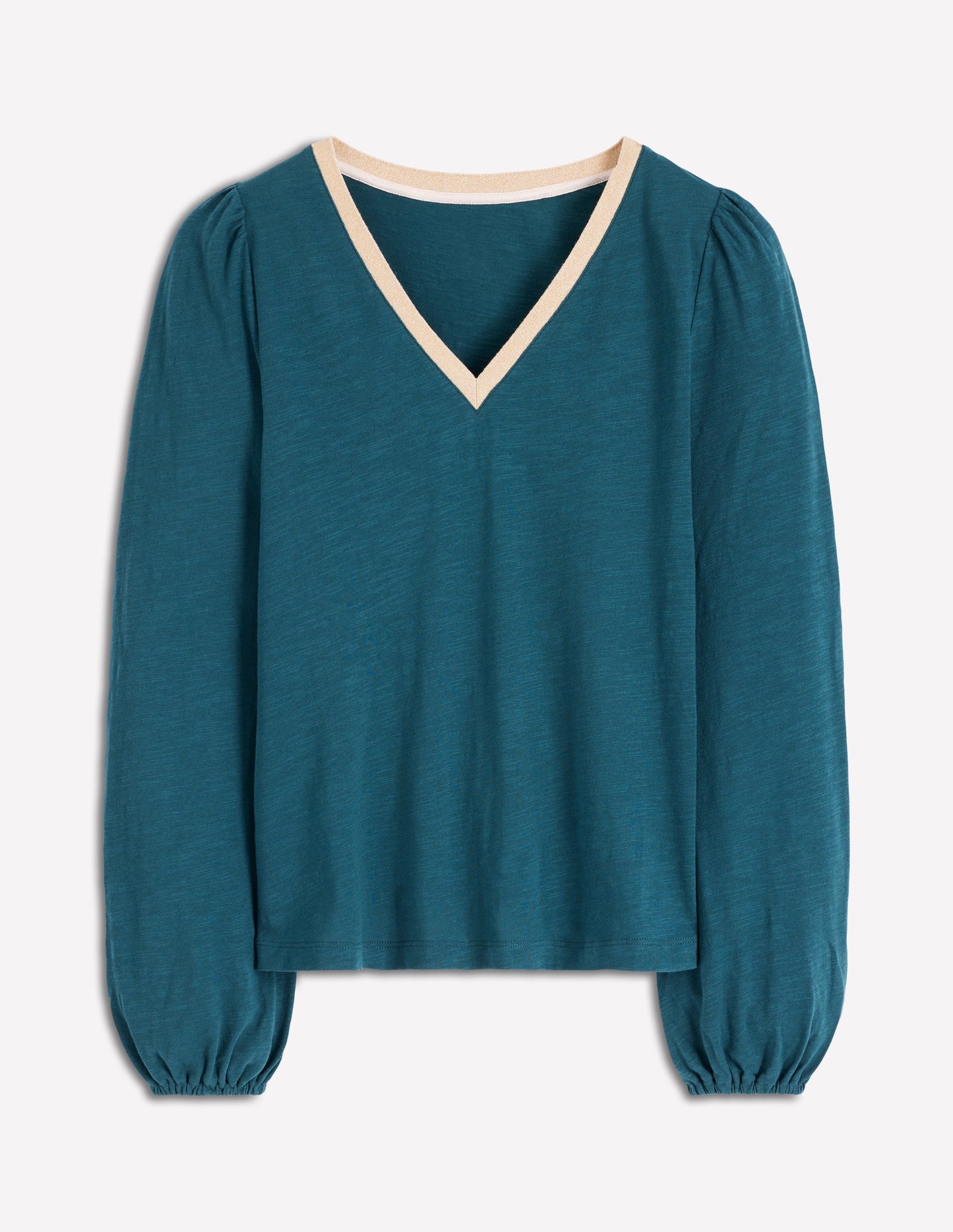 Metallic Trim V-neck Top-Midnight Teal