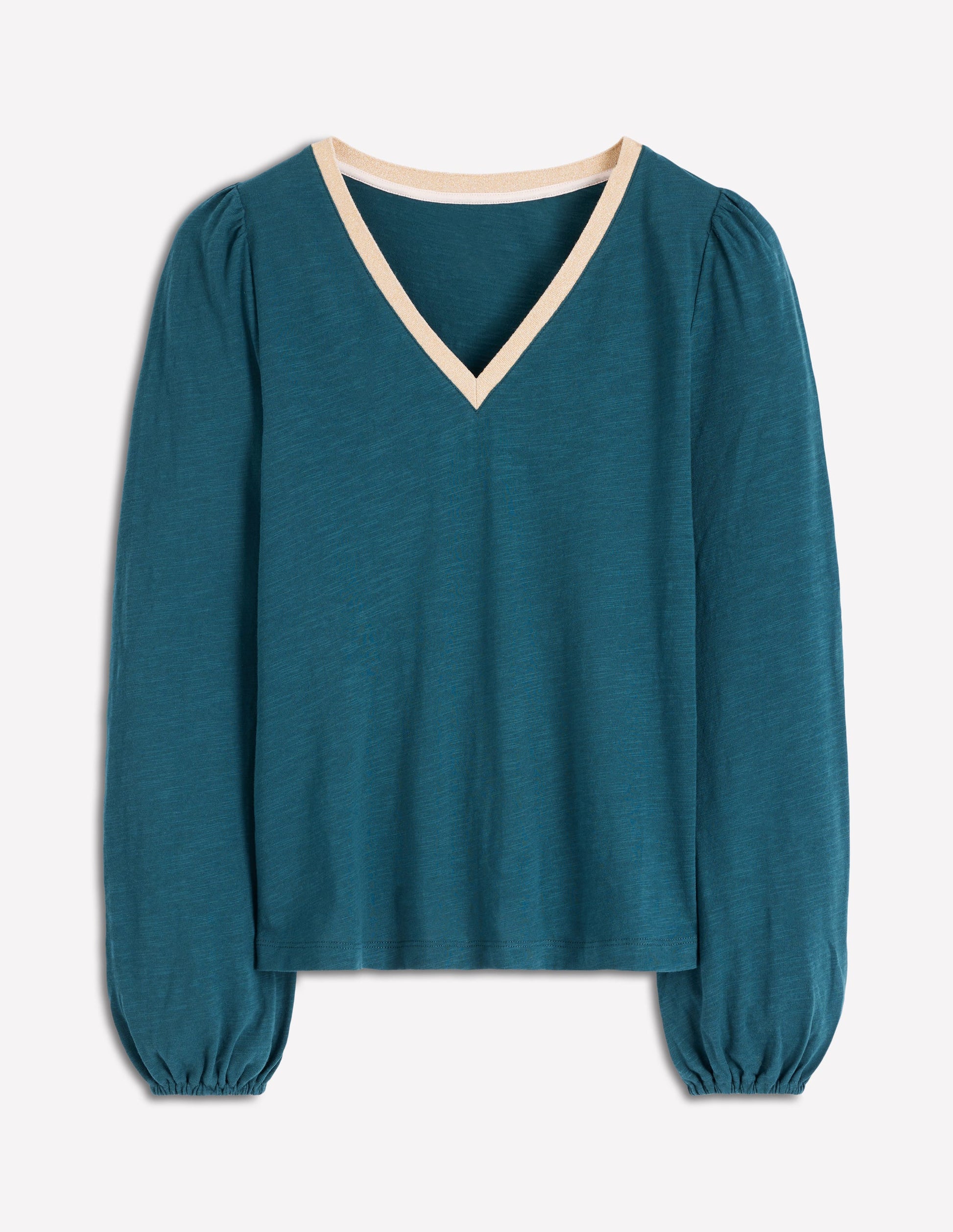 Metallic Trim V-neck Top-Midnight Teal-5