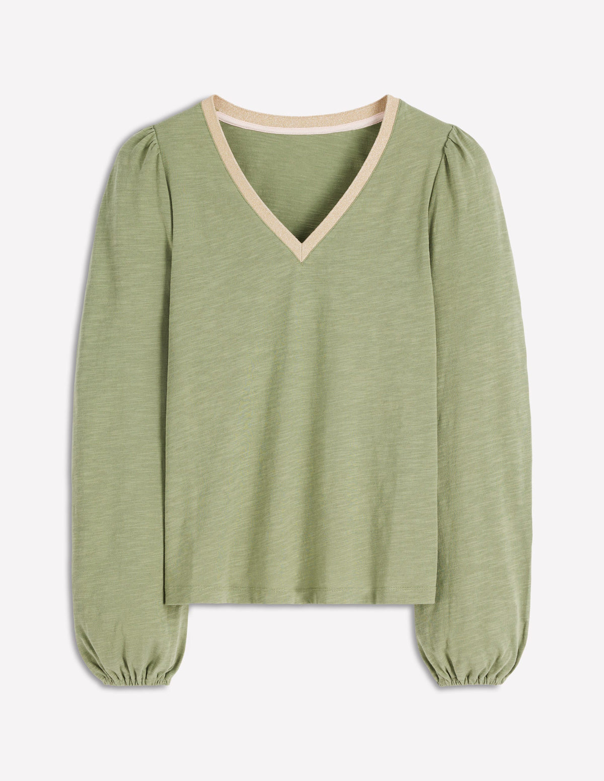 Metallic Trim V-neck Top-Larch Green - Image 5