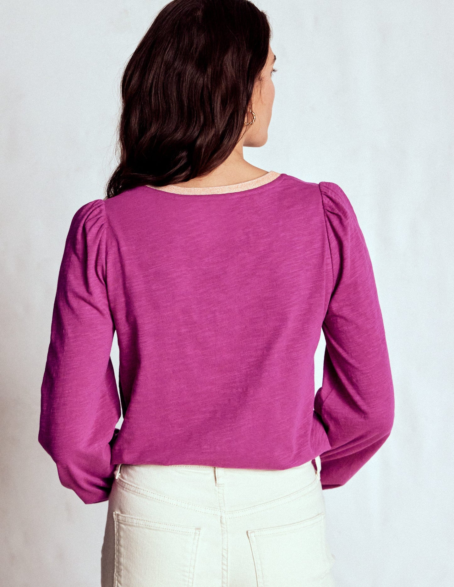 Metallic Trim V-neck Top-Rich Magenta