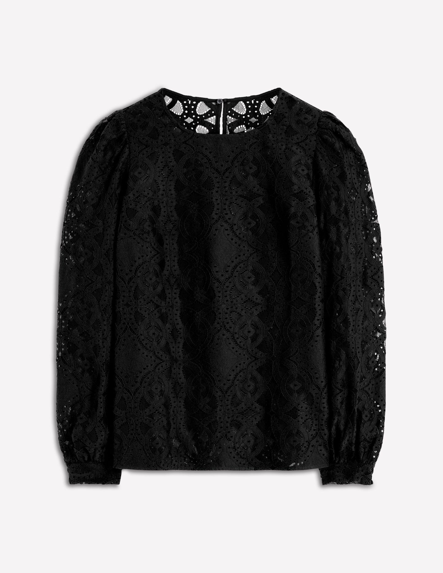 Lace Crew Neck Top-Black