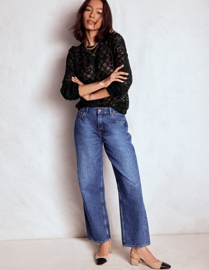 Lace Crew Neck Top-Black-4