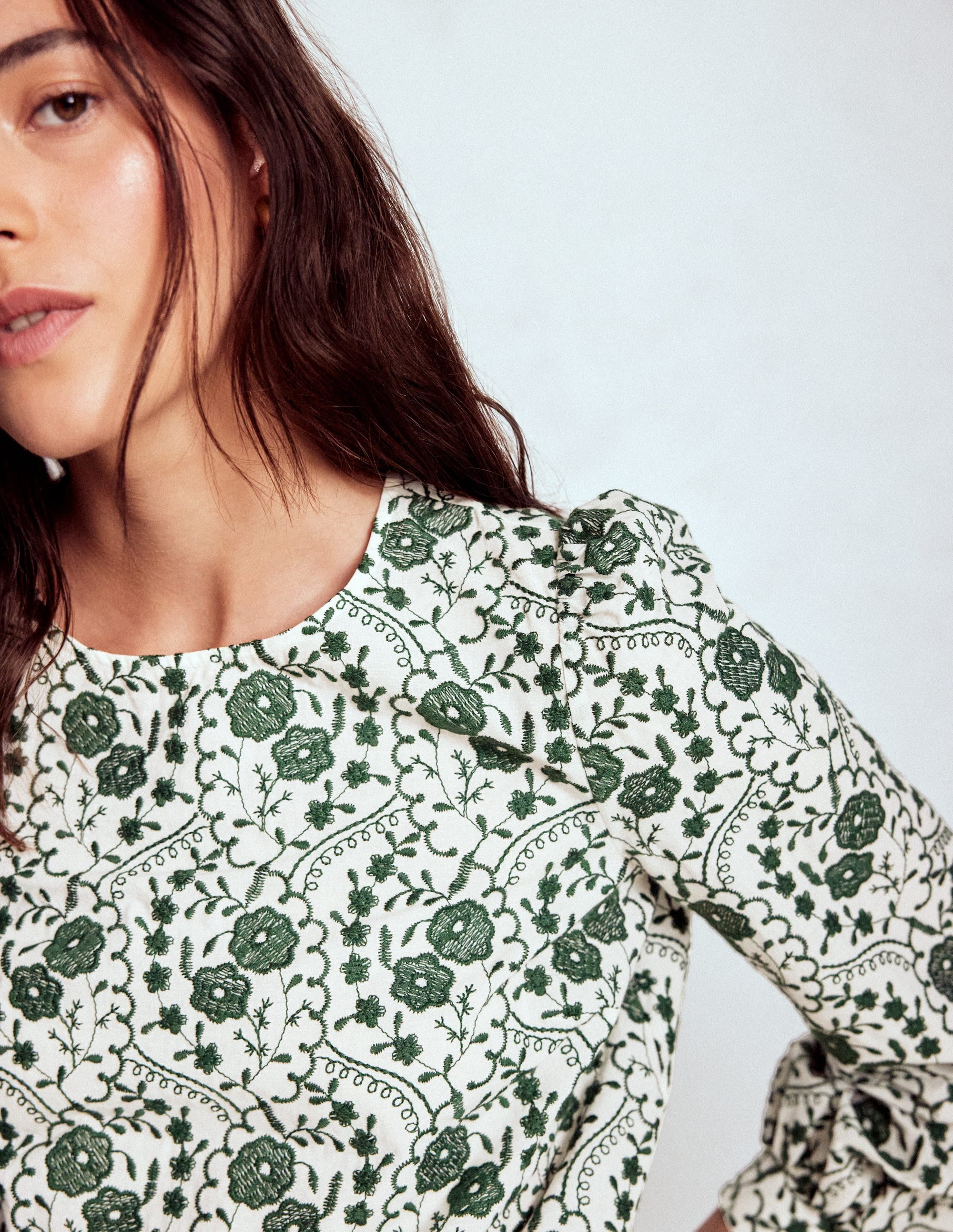 Embroidered Cotton Top-Ivory - Image 1