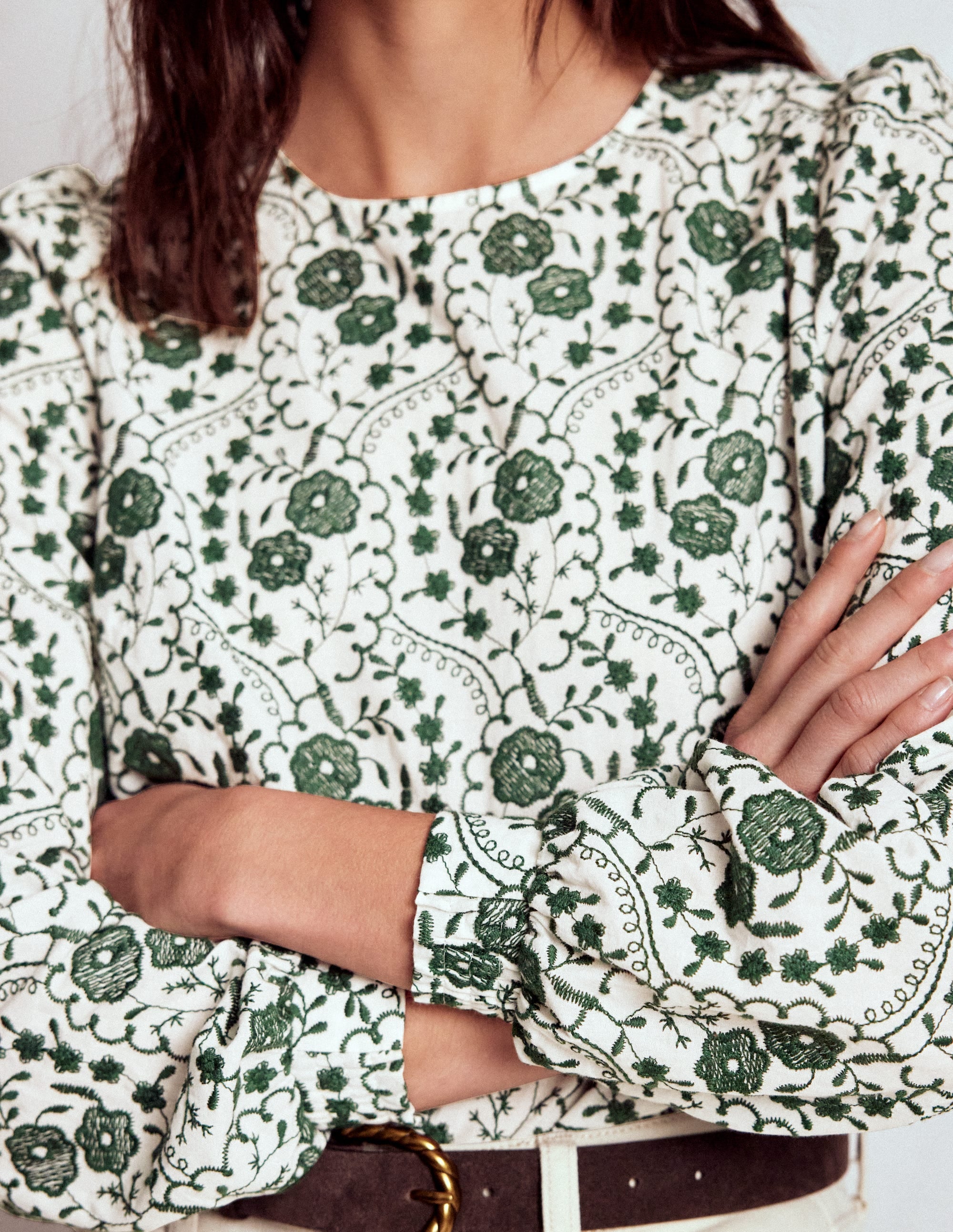 Embroidered Cotton Top-Ivory - Image 3
