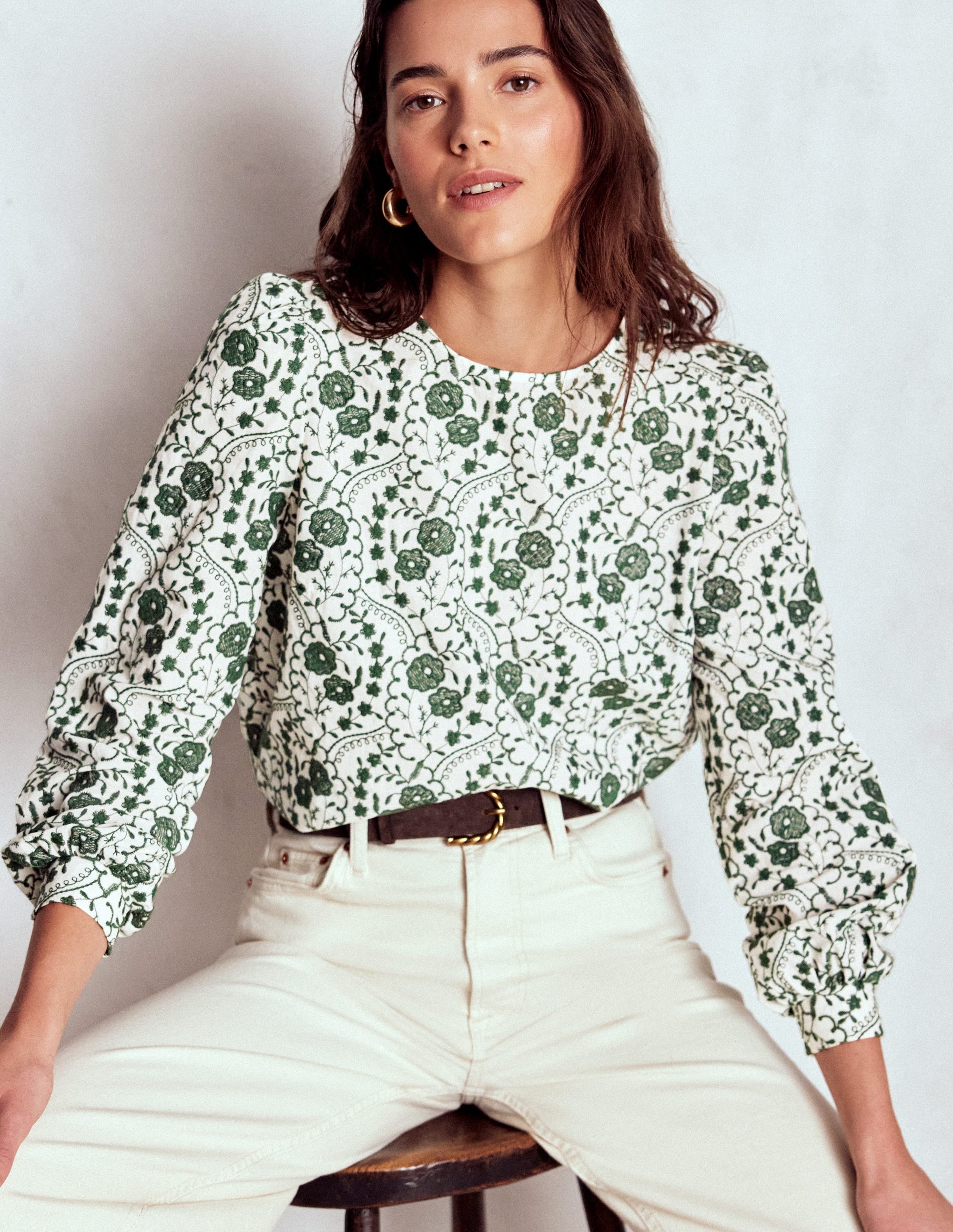 Embroidered Cotton Top-Ivory - Image 4