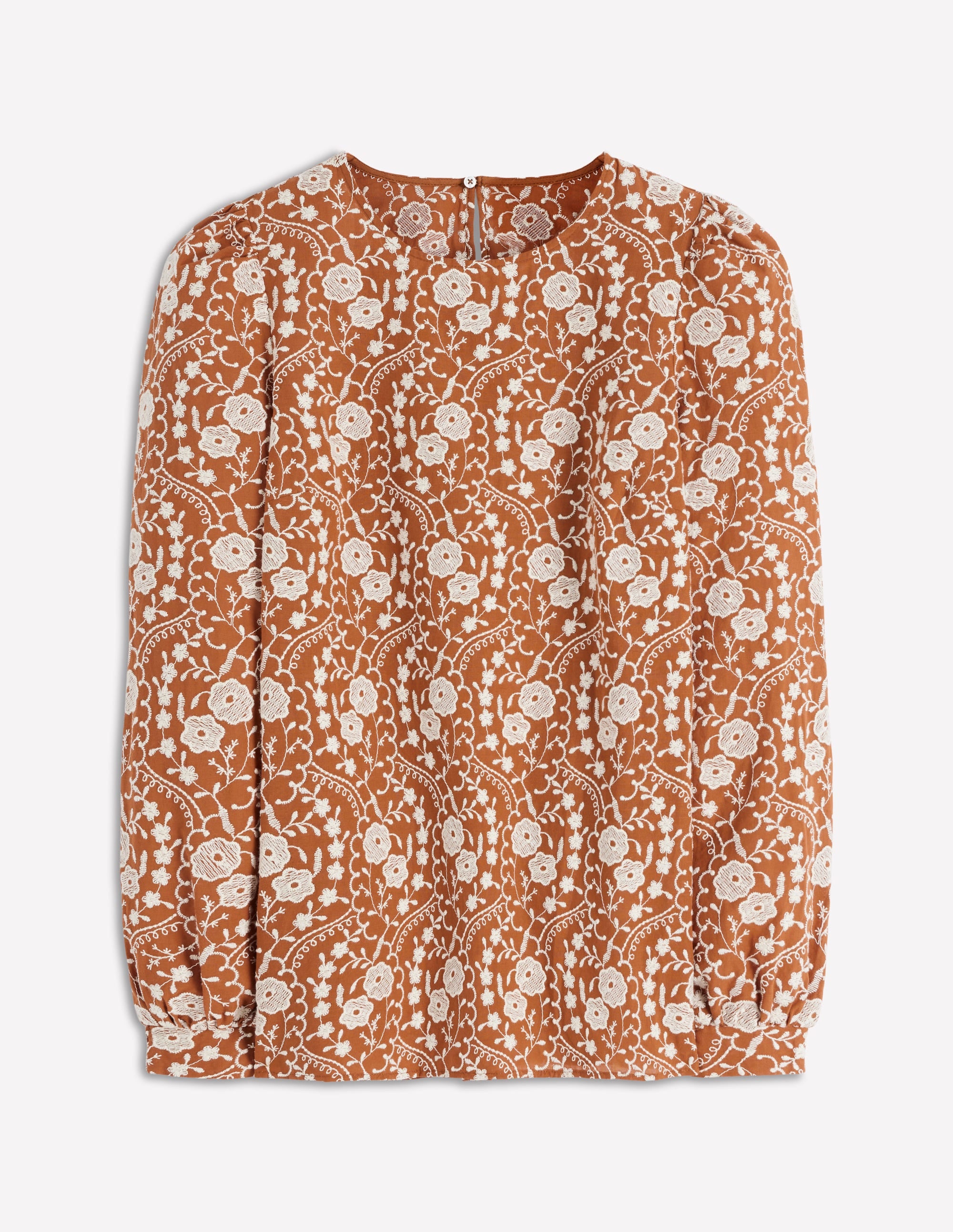 Embroidered Cotton Top-Brown - Image 7