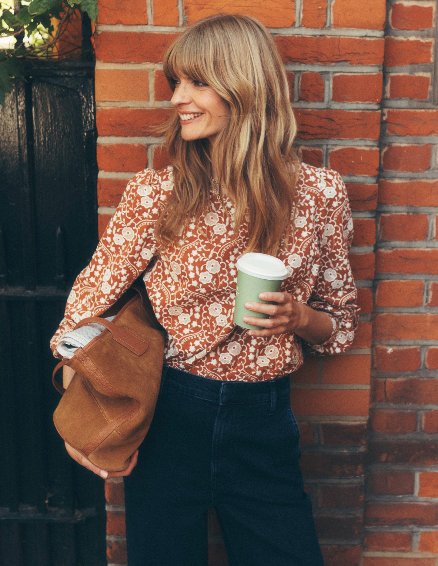 Embroidered Cotton Top-Brown