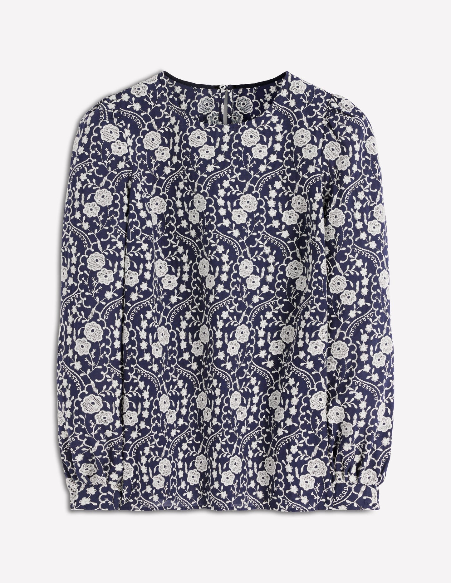 Embroidered Cotton Top-Navy