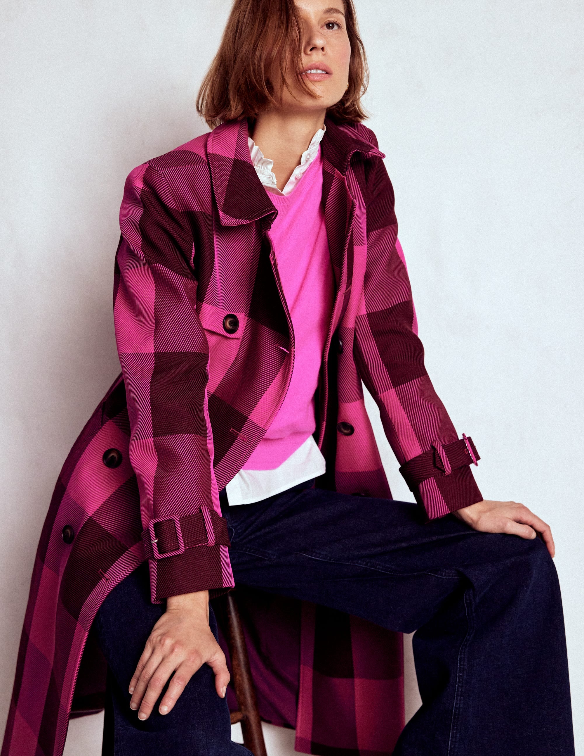 Cheltenham Trench Coat-Pink Peony, Chestnut Gingham - Image 1