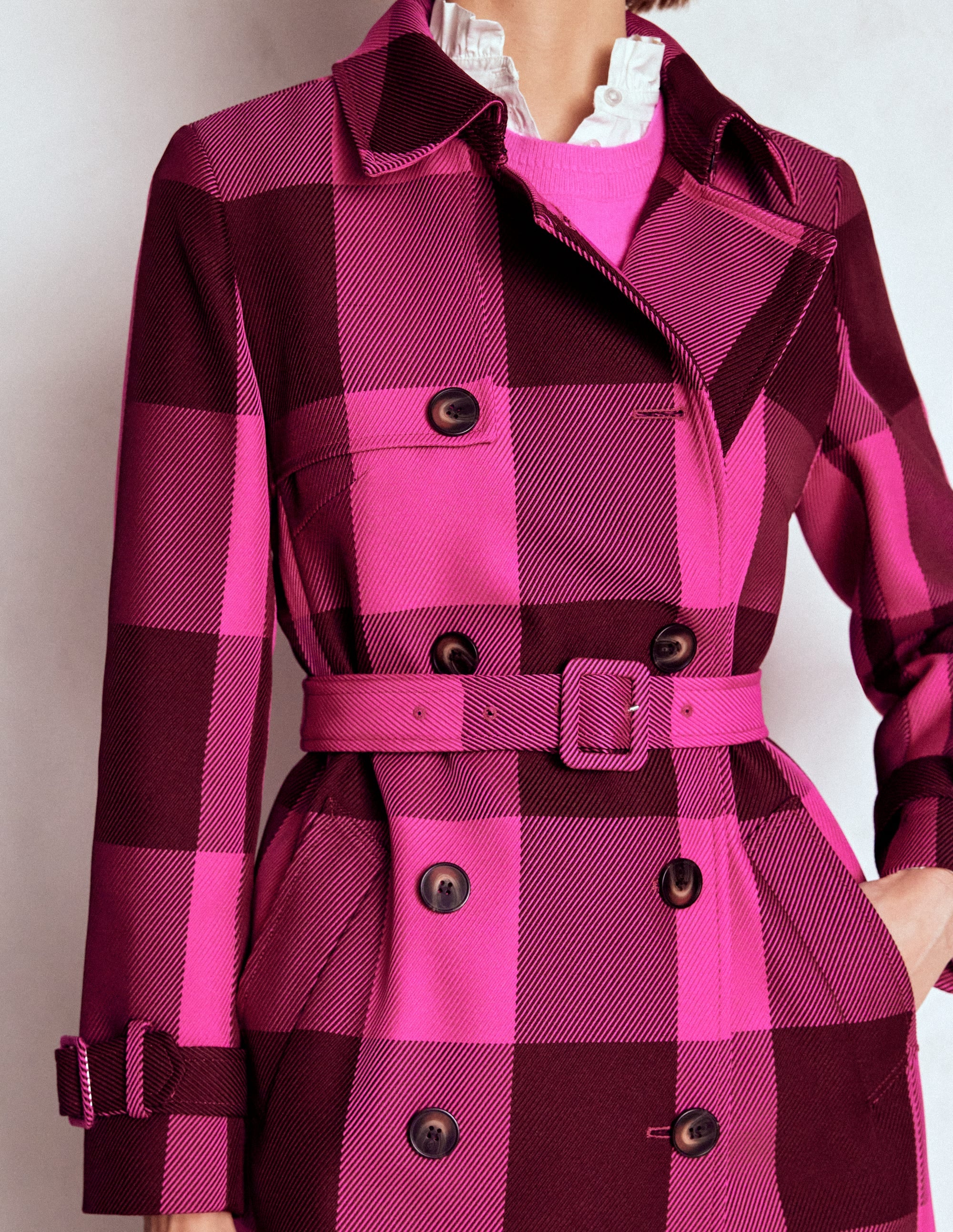 Cheltenham Trench Coat-Pink Peony, Chestnut Gingham - Image 2