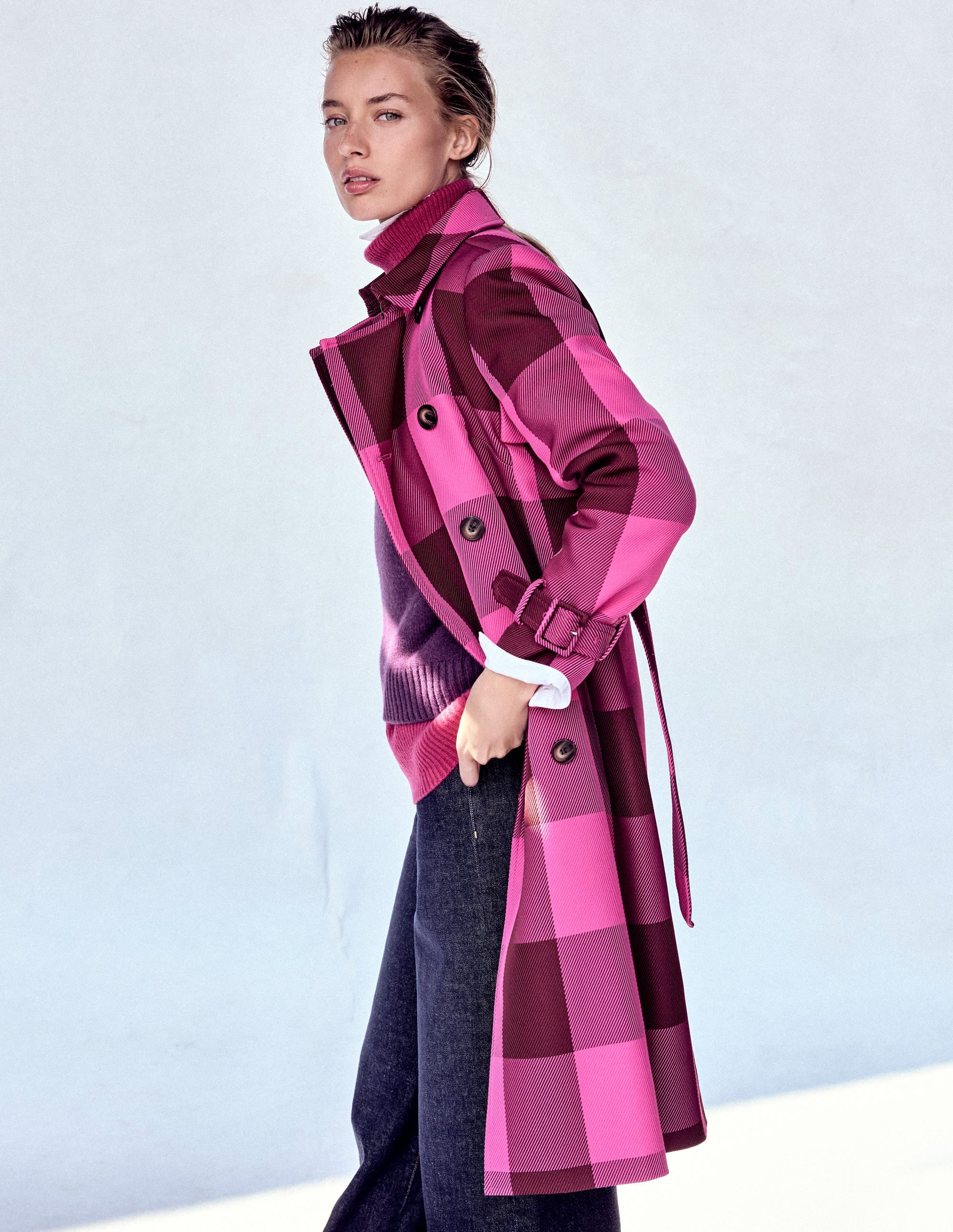 Cheltenham Trench Coat-Pink Peony, Chestnut Gingham - Image 7
