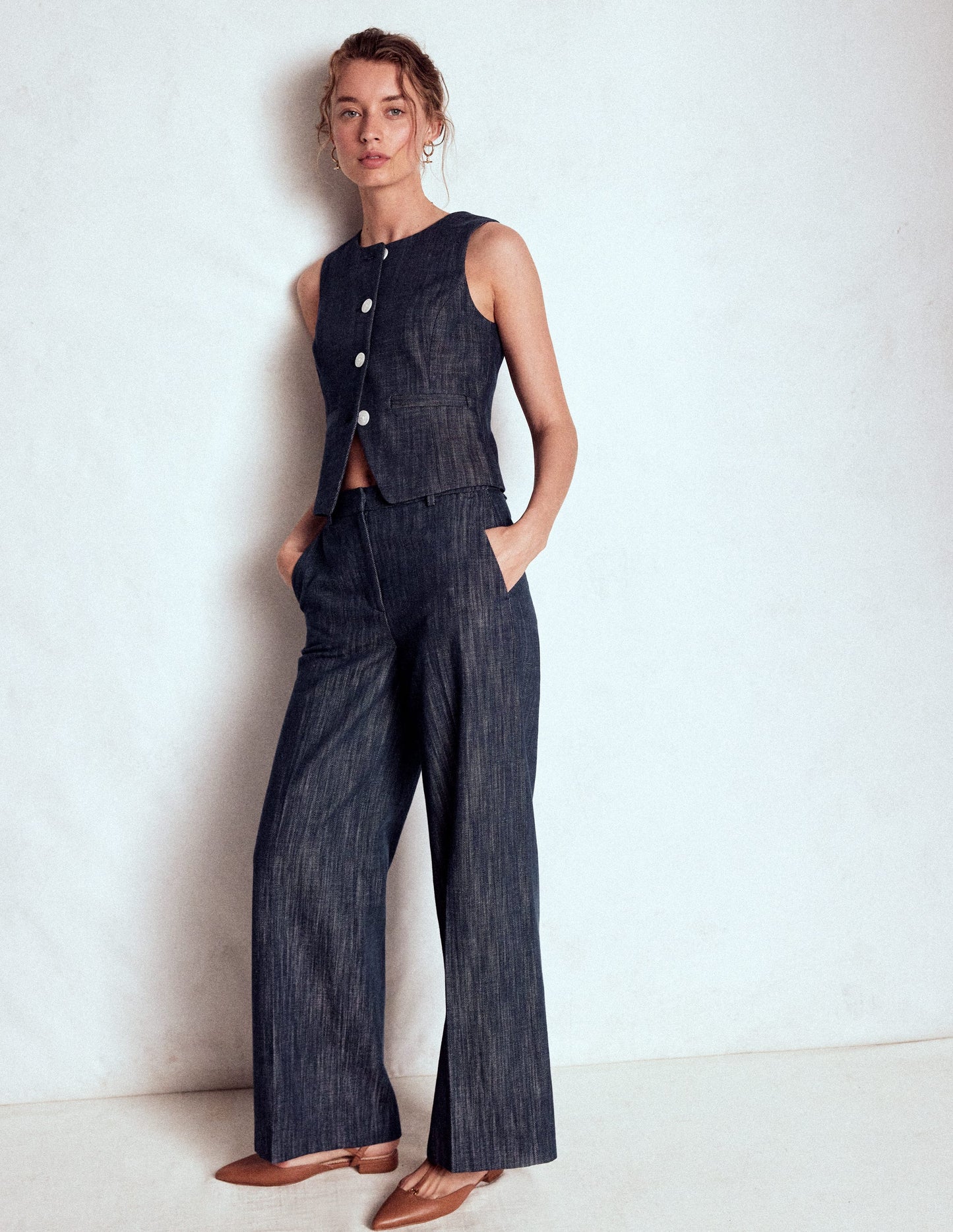 Tailored Twill Waistcoat-Navy, Indigo