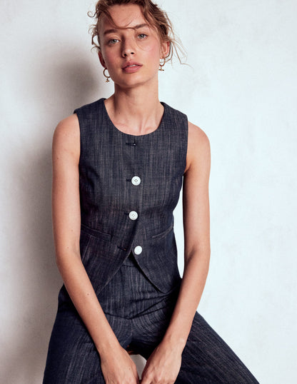 Tailored Twill Waistcoat-Navy, Indigo-5