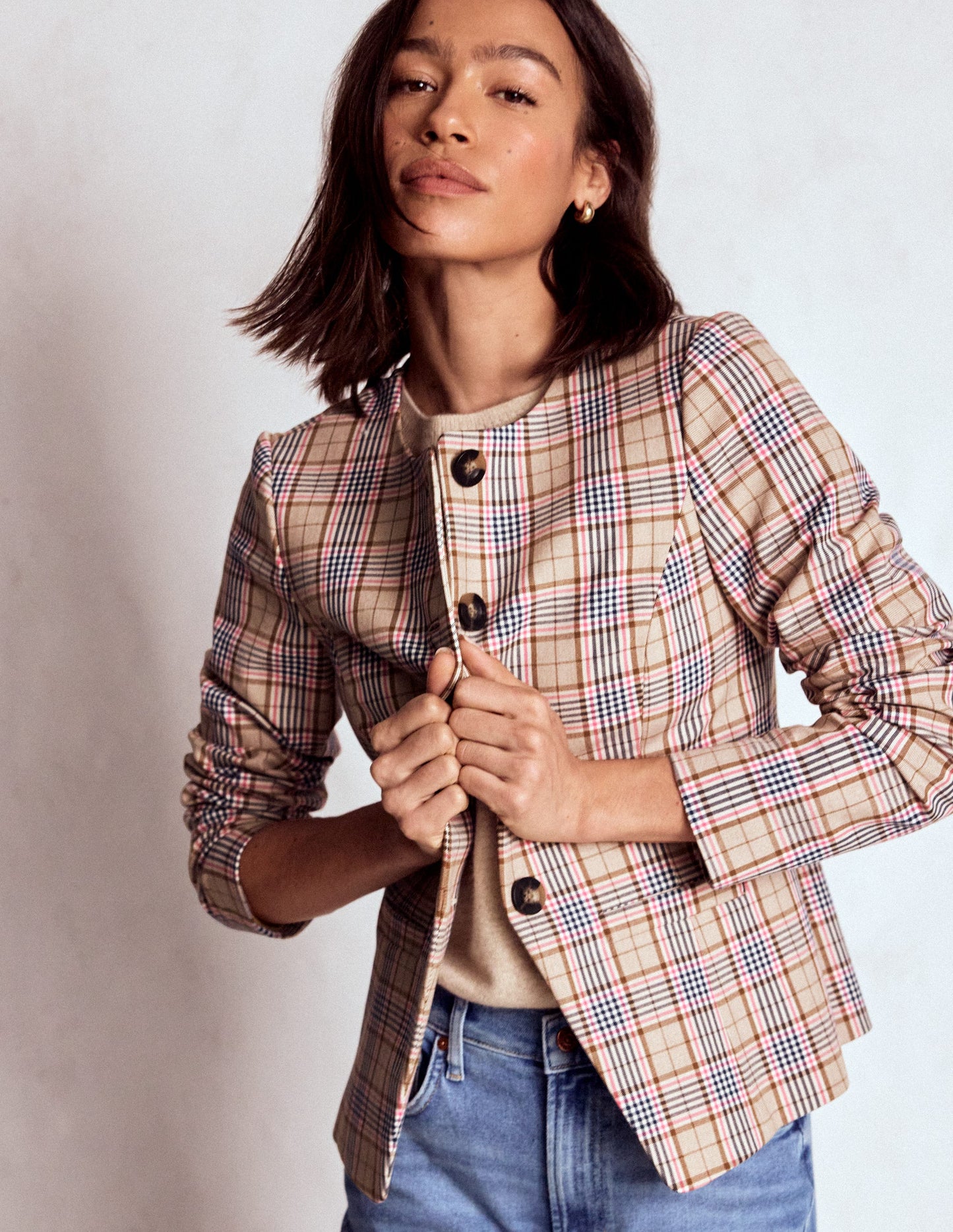 Hampstead Blazer-Brown, Pink & Navy  Check