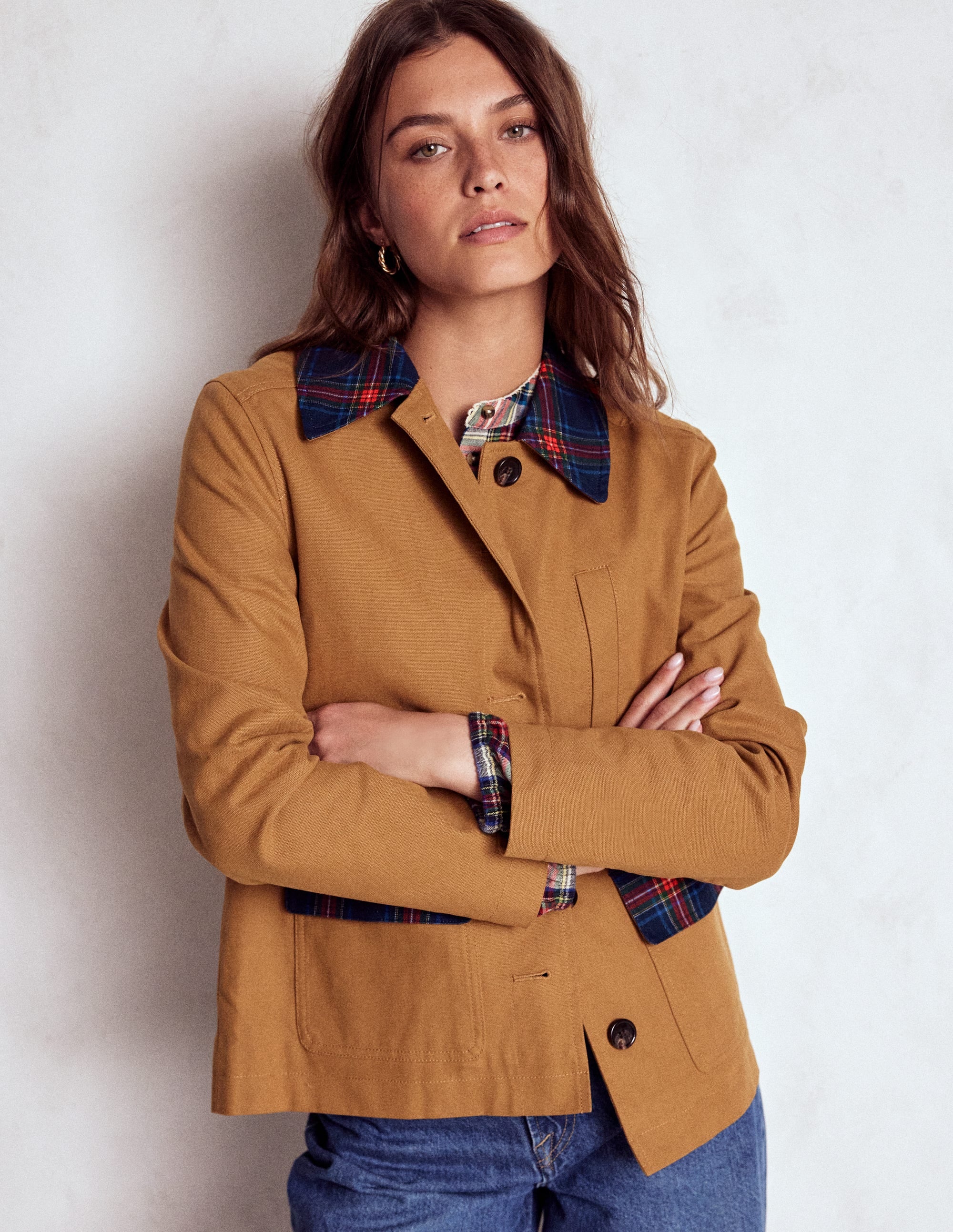 Canvas Barn Jacket-Hazelnut Brown, Check - Image 1
