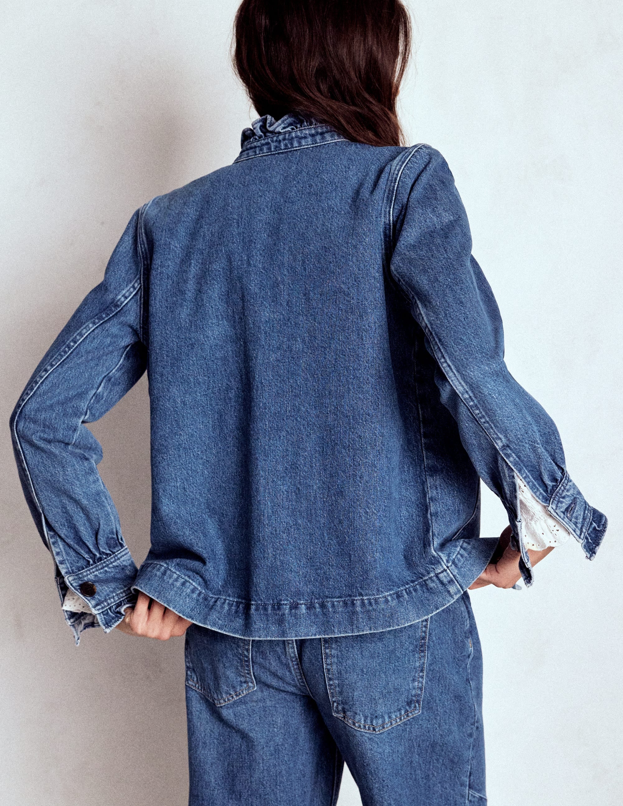 Denim Frill Collar Jacket-Mid Wash | Boden UK