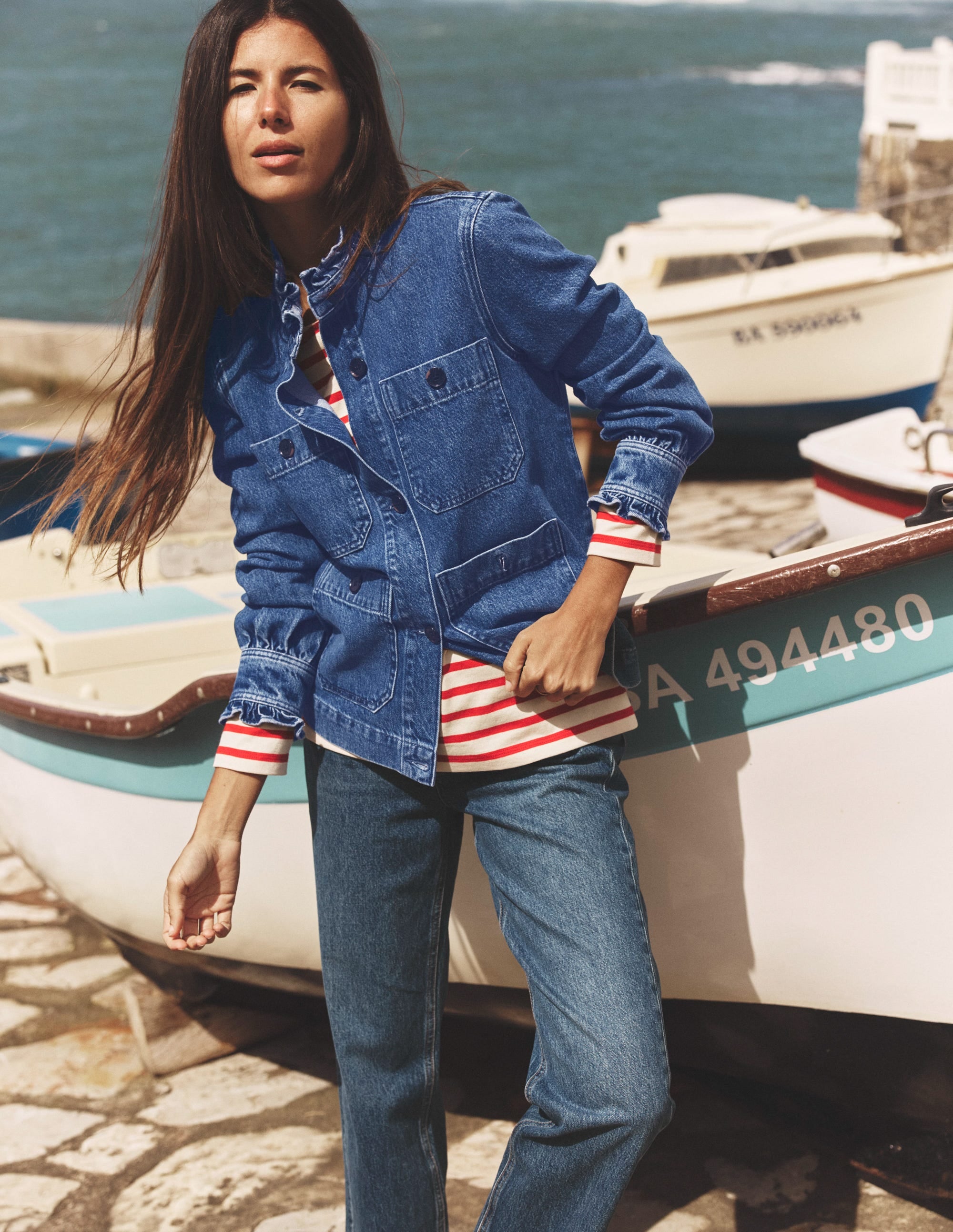 Denim Frill Collar Jacket-Mid Wash - Image 2