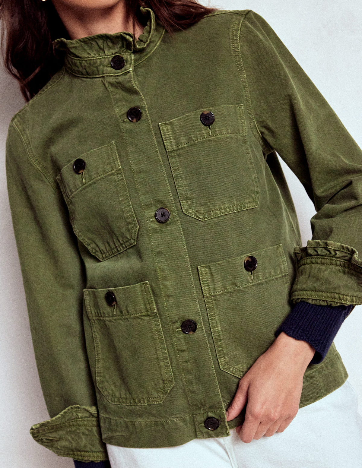 Cotton Frill Collar Jacket-Woodland Green - Image 5