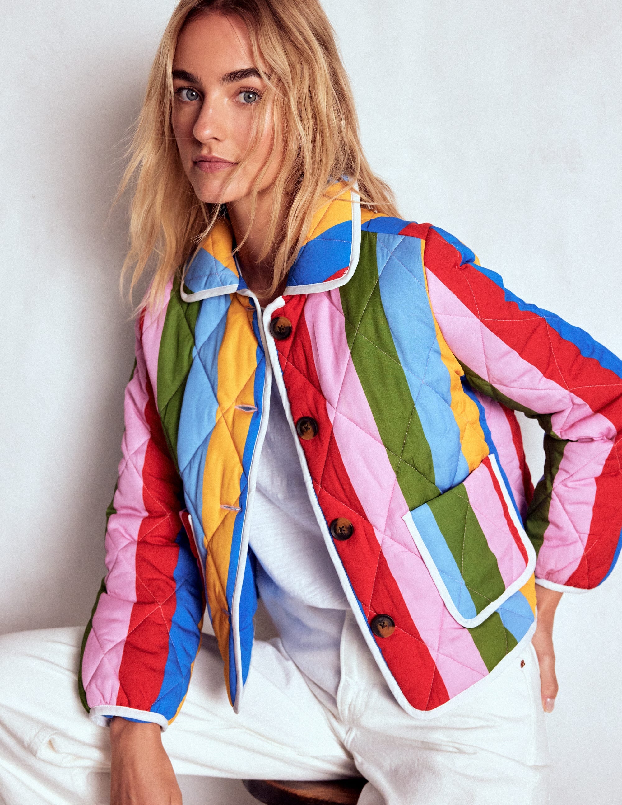 Fitzrovia Quilted Jacket-Rainbow Stripe - Image 1