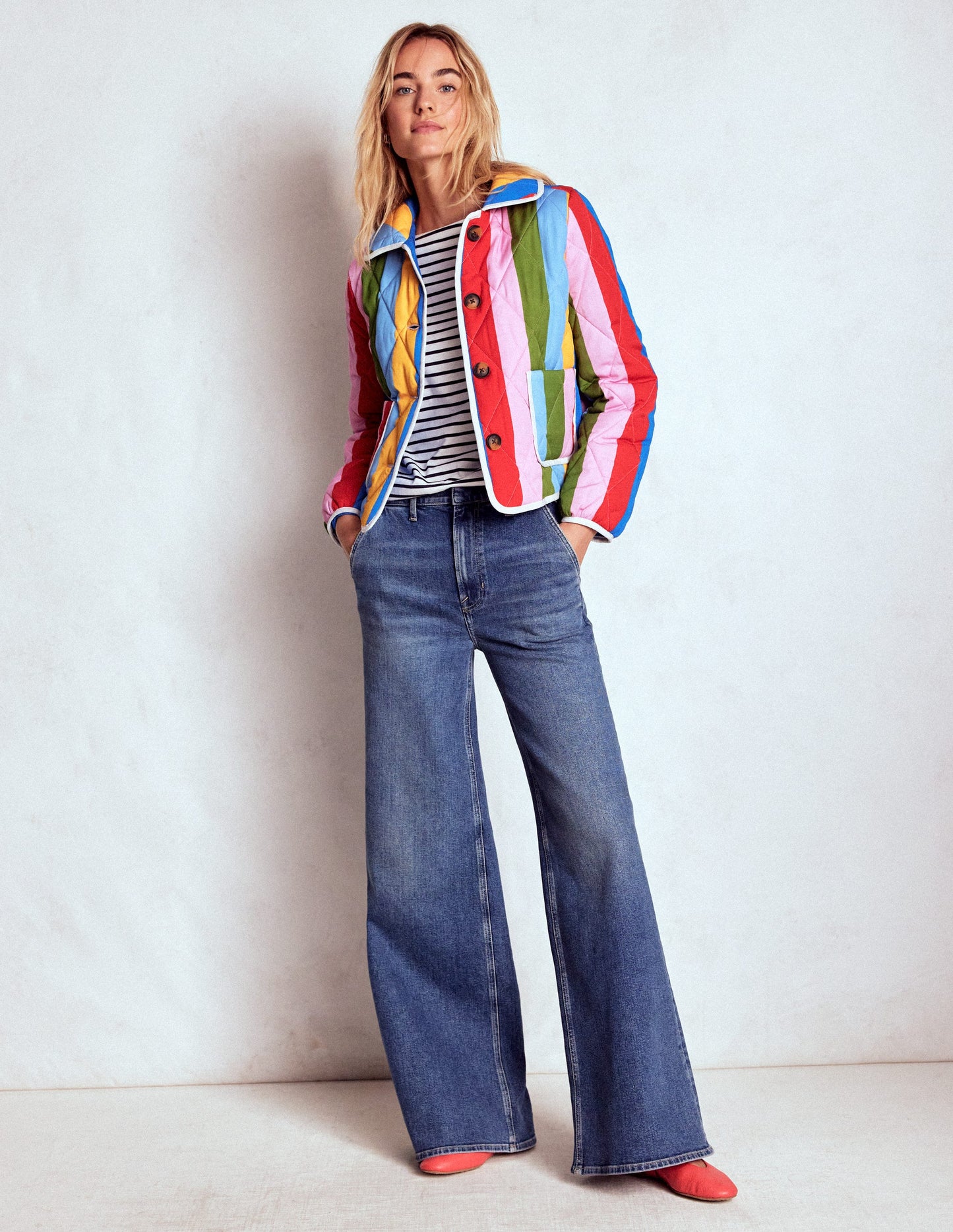 Fitzrovia Quilted Jacket-Rainbow Stripe