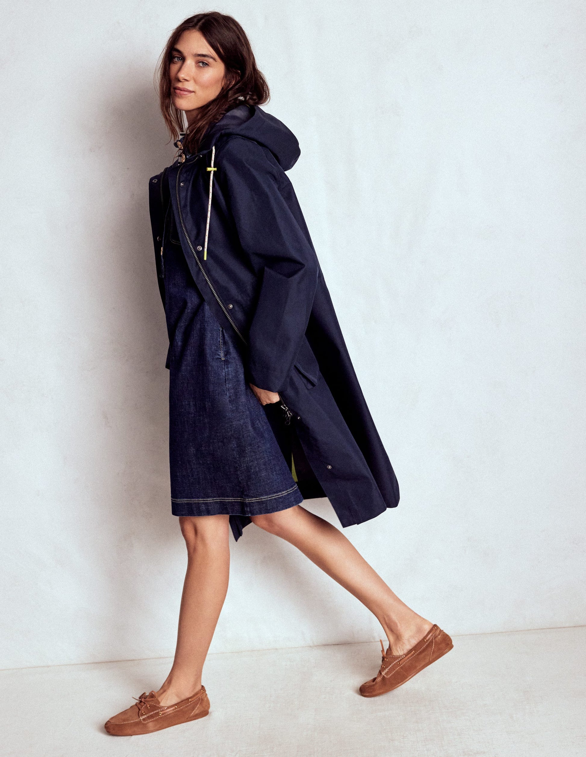Longline Rain Mac-Navy Colourblock-4