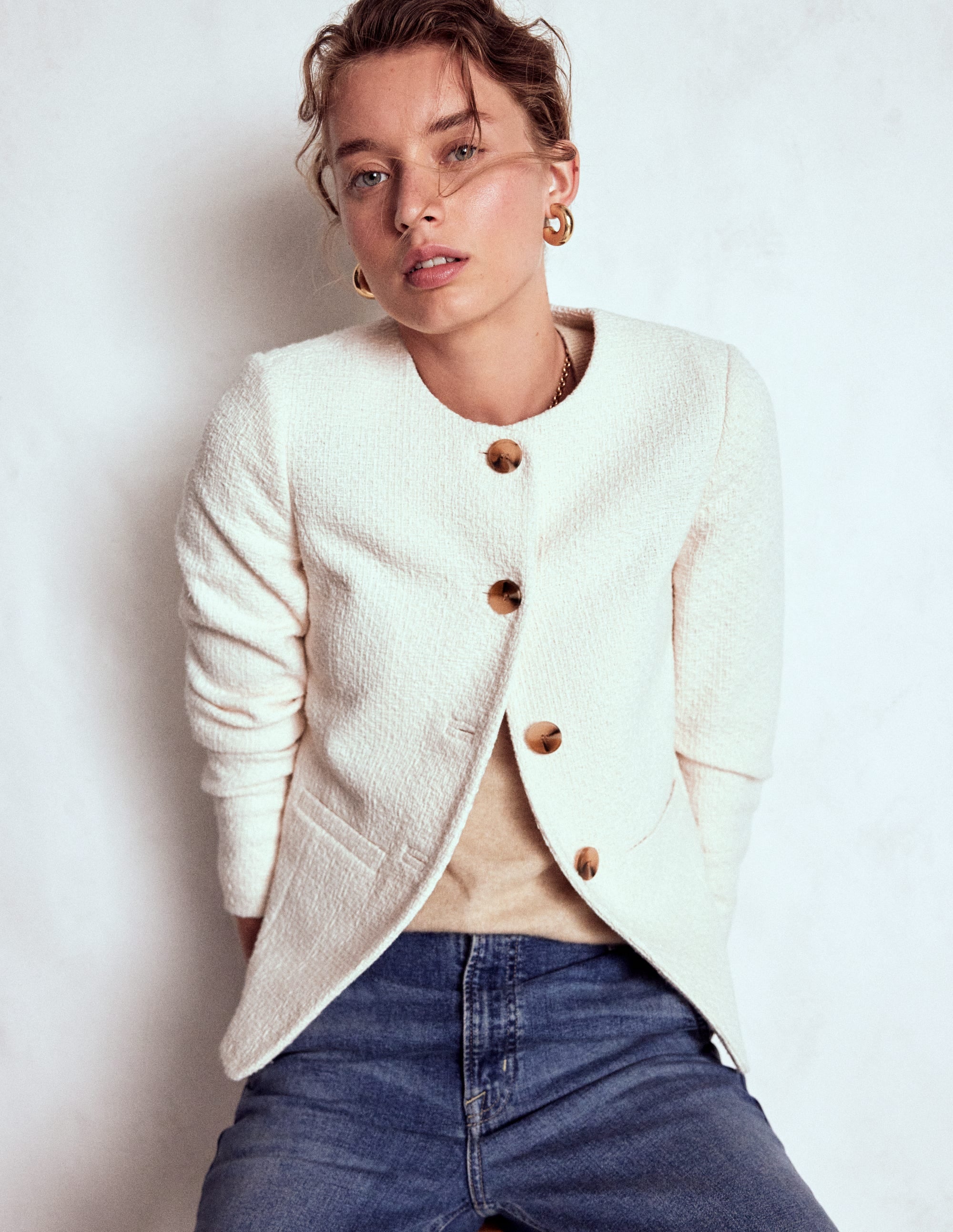 Hampstead Textured Blazer-Cream Texture - Image 1