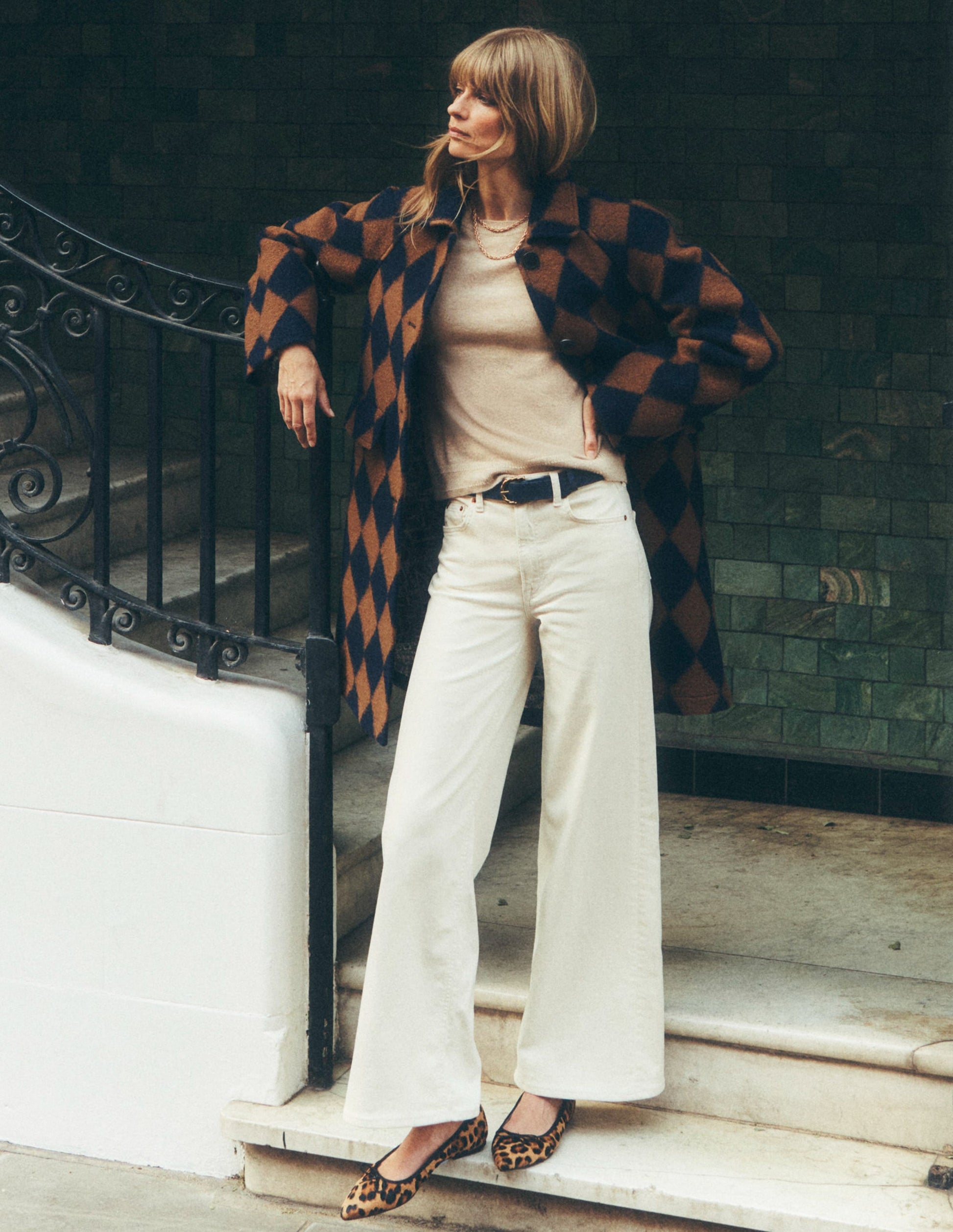 Edinburgh Swing Coat-Camel and Navy Argyle-7