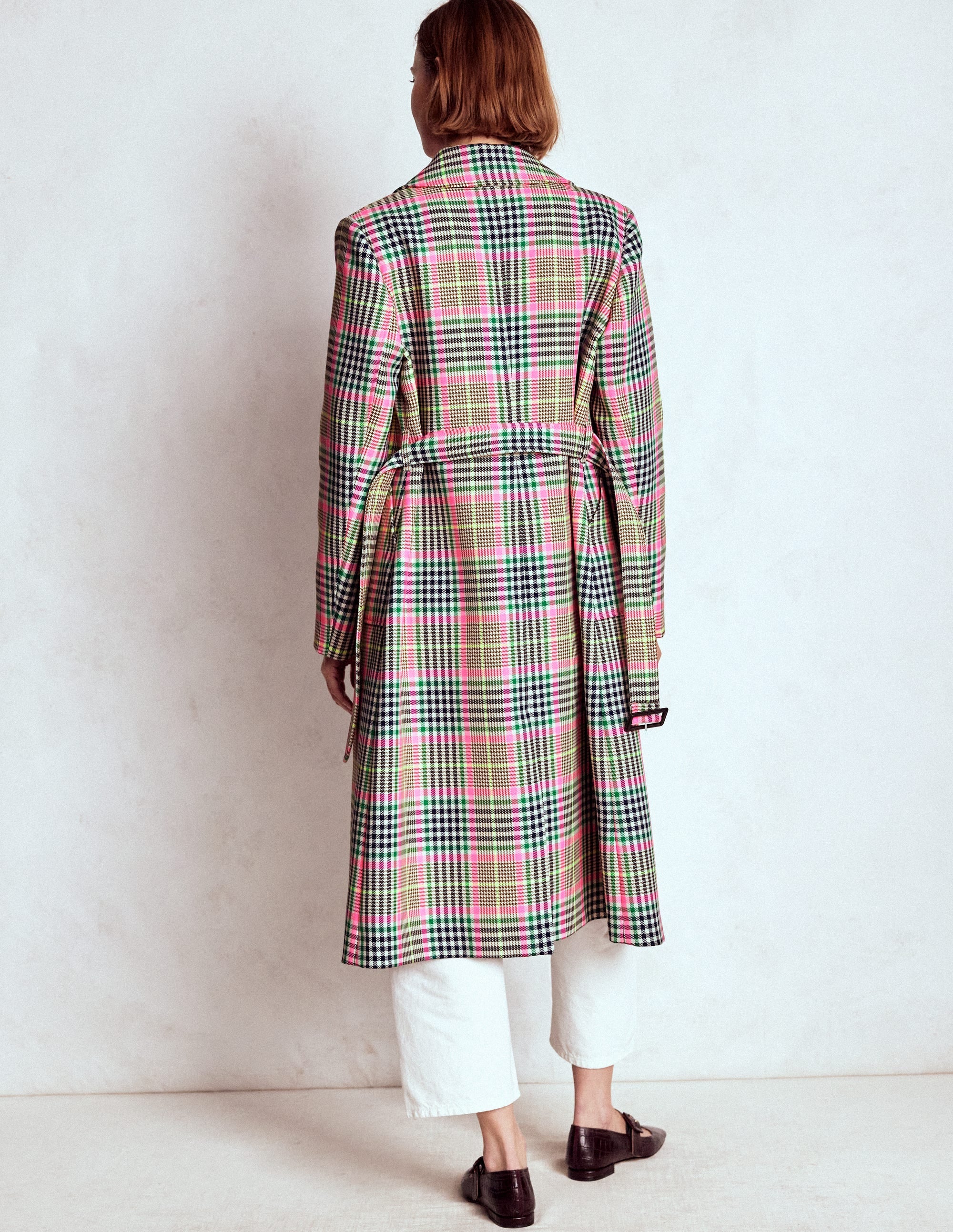 Lancaster Belted Mac-Brown, Neon Pink Check - Image 3