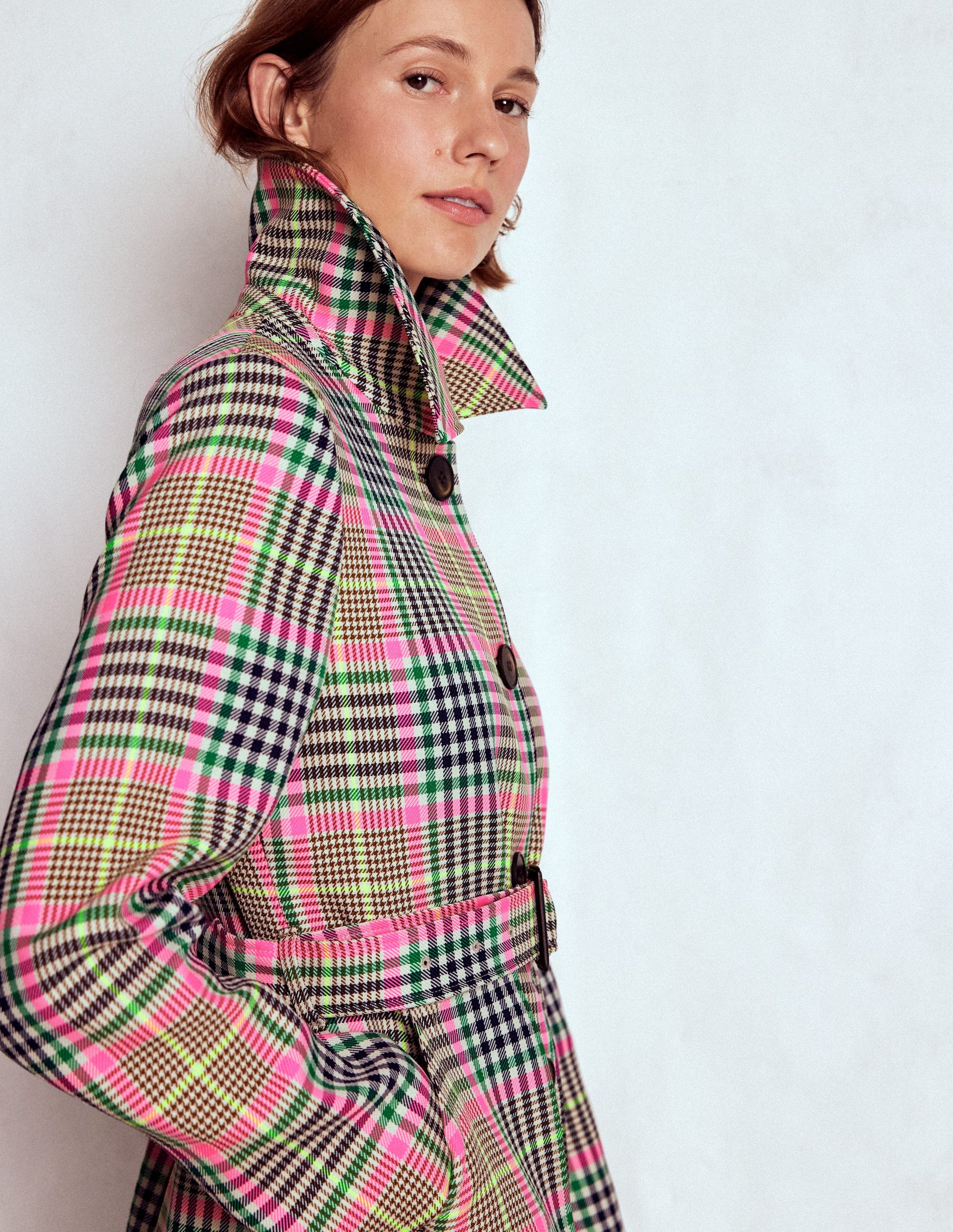 Lancaster Belted Mac-Brown, Neon Pink Check-4