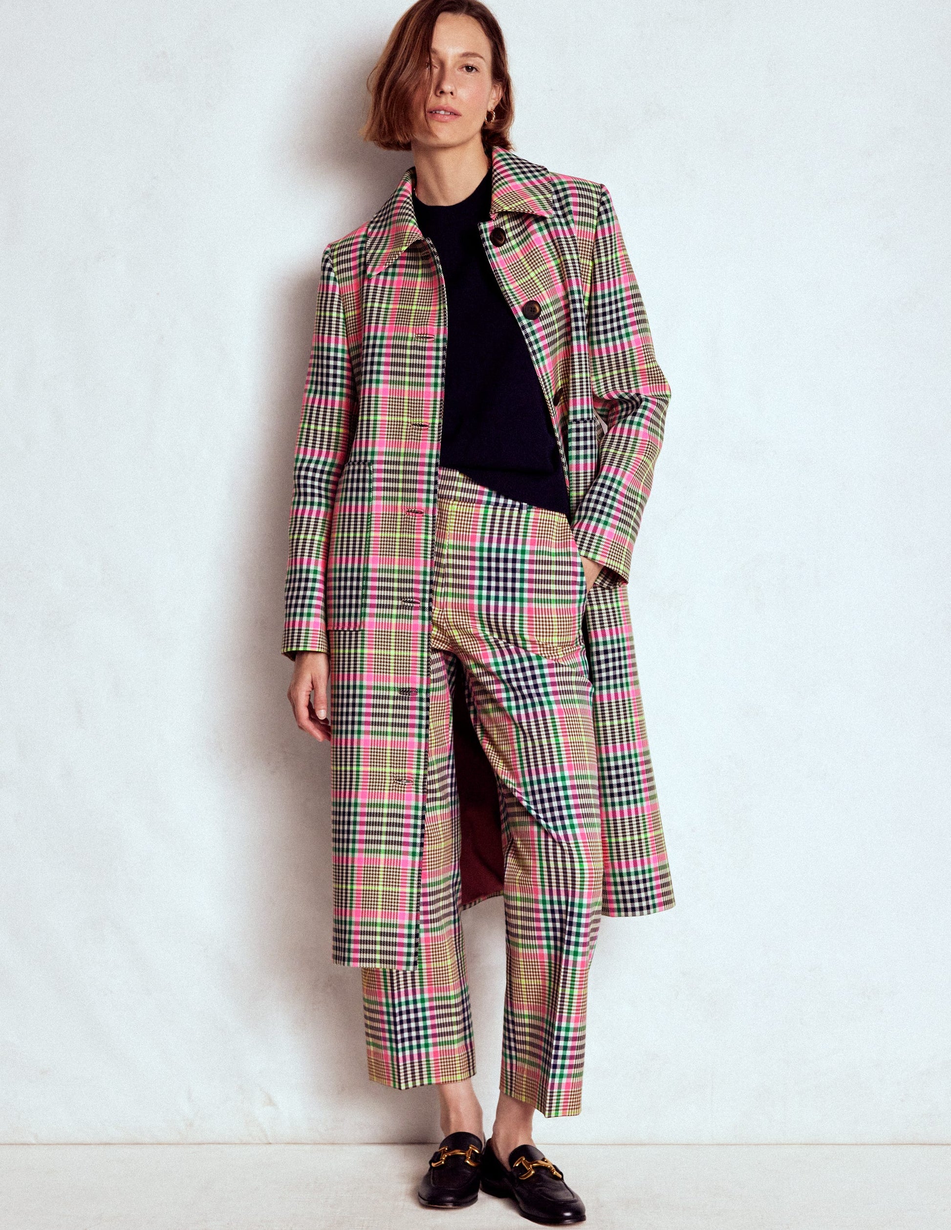 Lancaster Belted Mac-Brown, Neon Pink Check-6