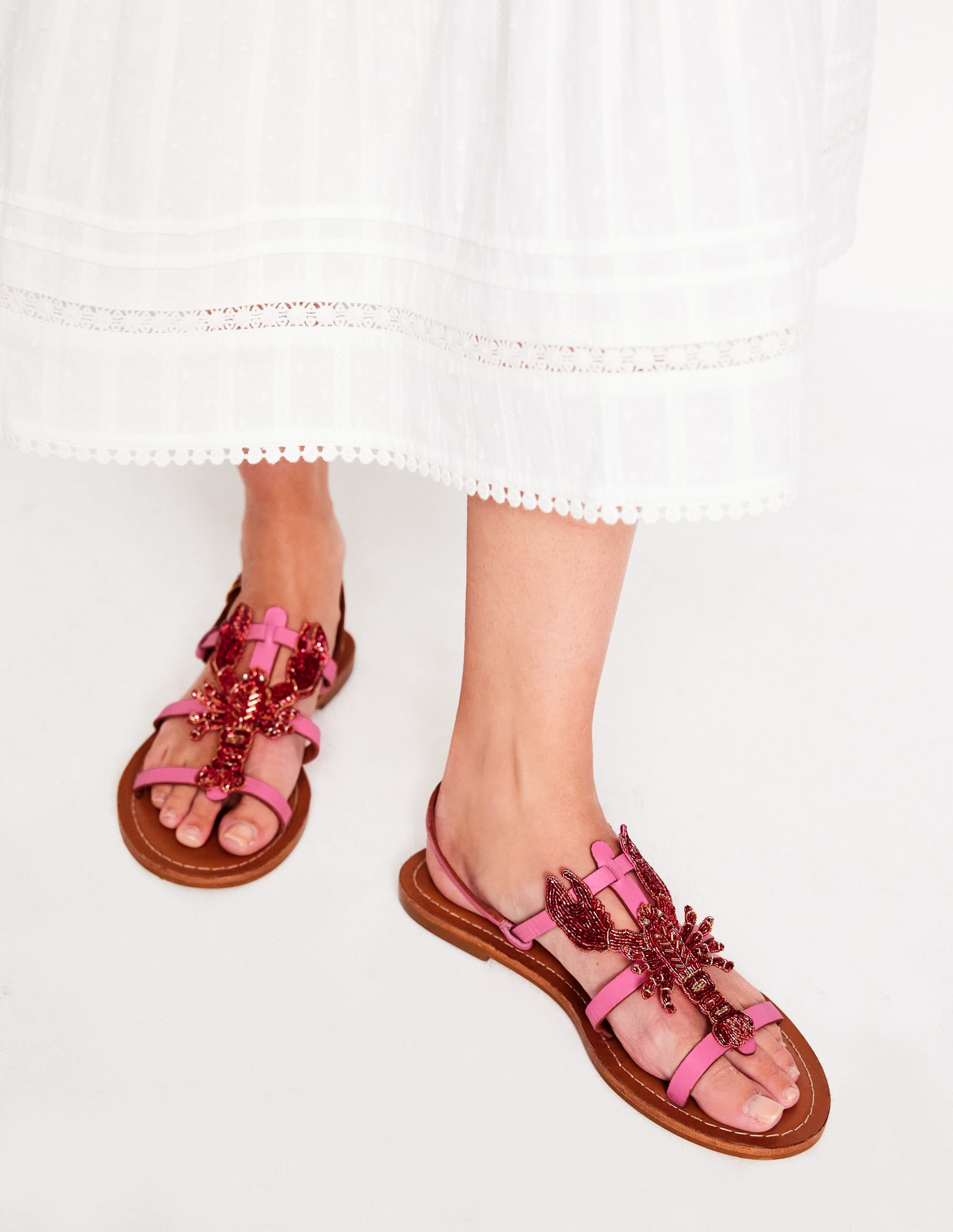 Novelty Beaded Flat Sandals-Lobster - Image 2