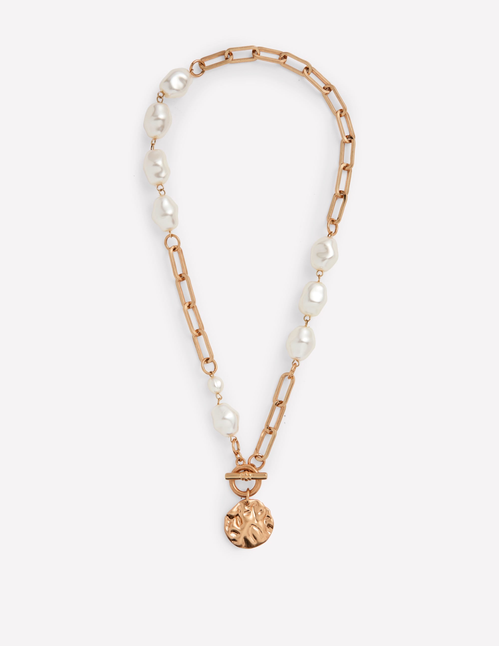 Weathered Faux Pearl Necklace-Gold Colour/Pearl - Image 1