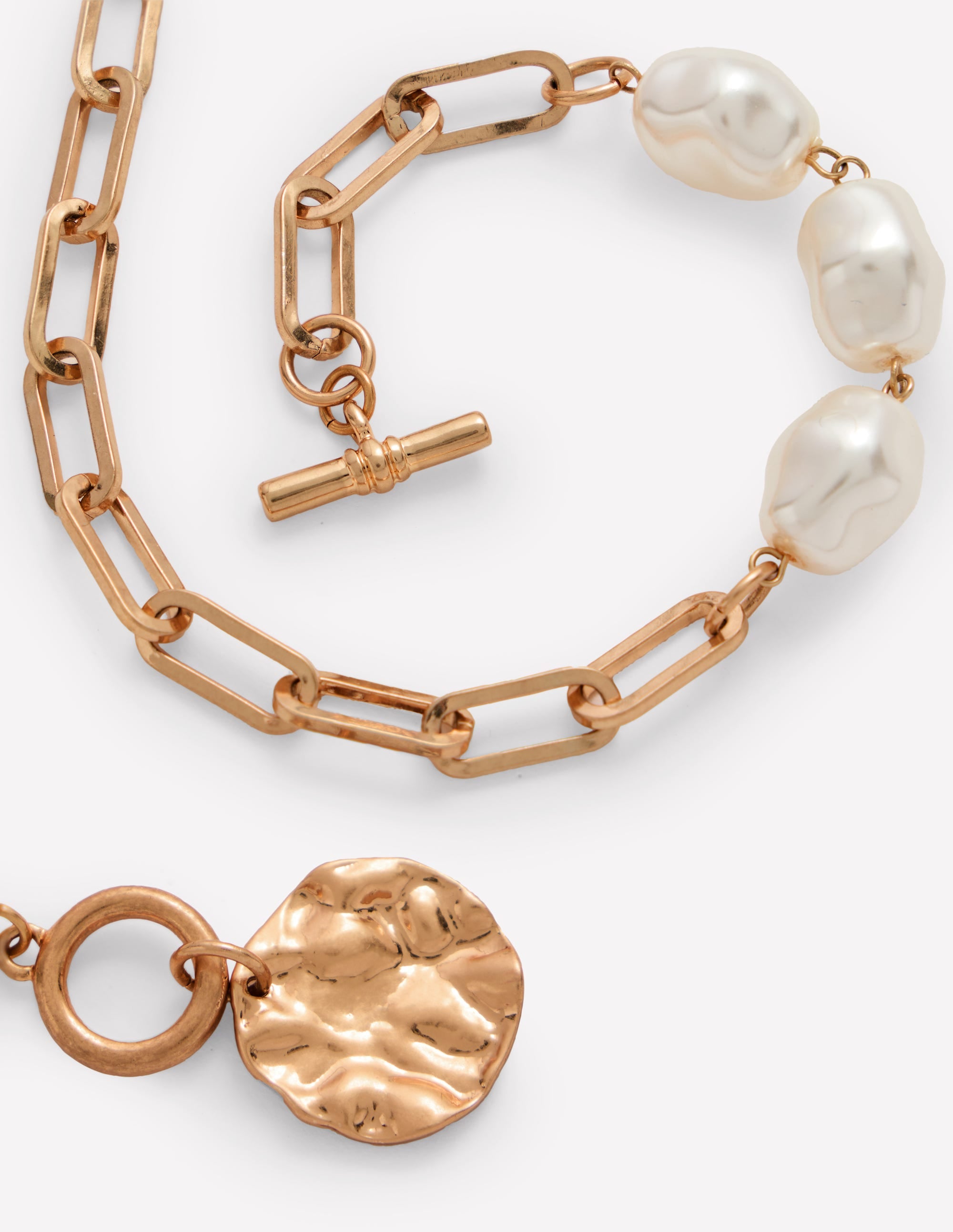 Weathered Faux Pearl Necklace-Gold Colour/Pearl - Image 3