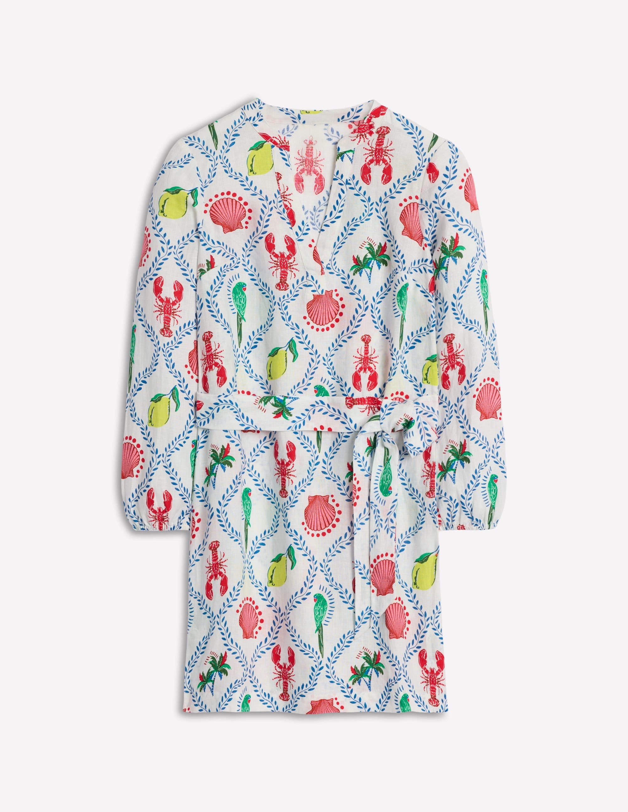 Cleo Linen Tie Waist Dress-Ivory, Tropical Bonanza Vine - Image 6