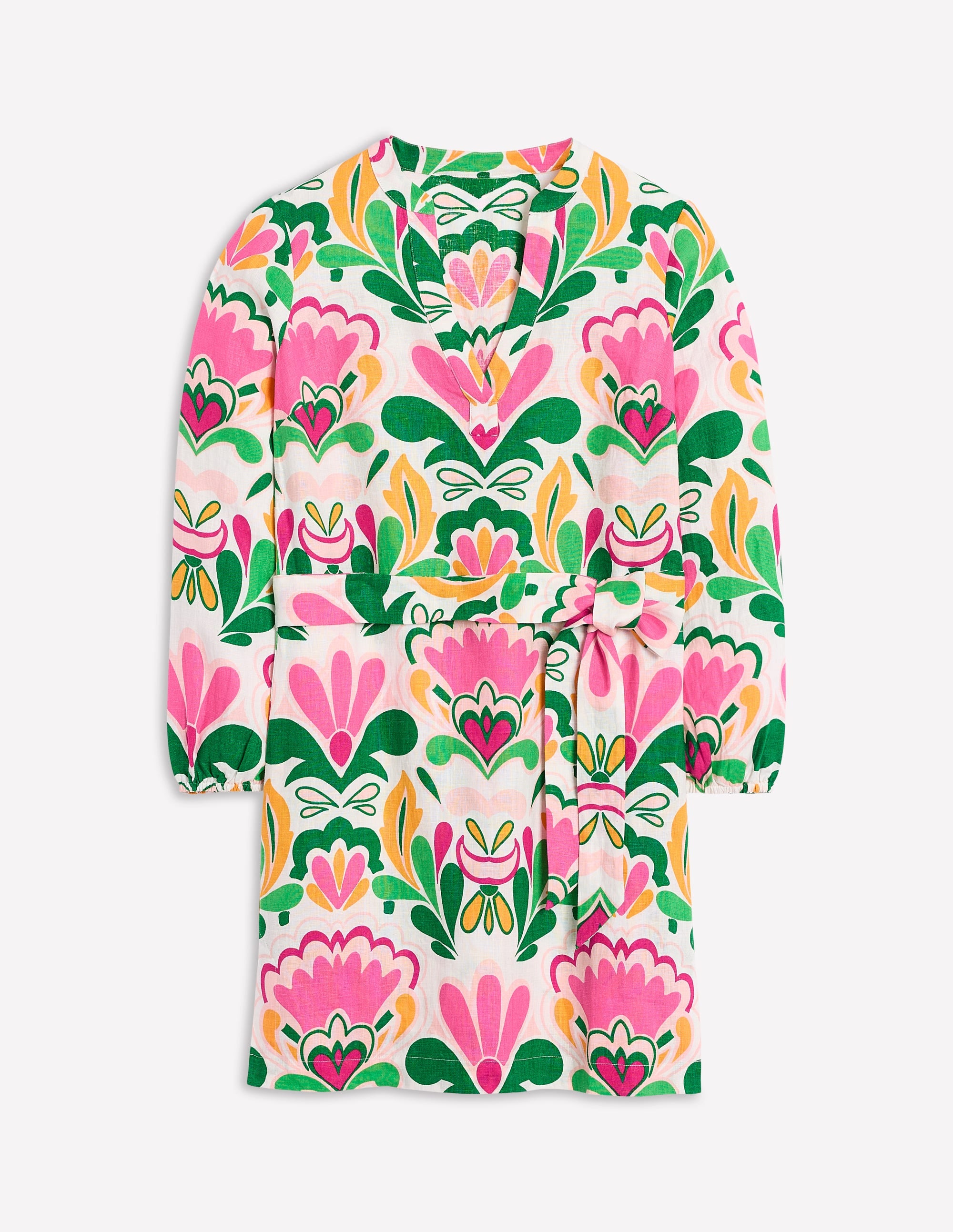 Cleo Linen Tie Waist Dress-Multi, Freesia Stamp - Image 7