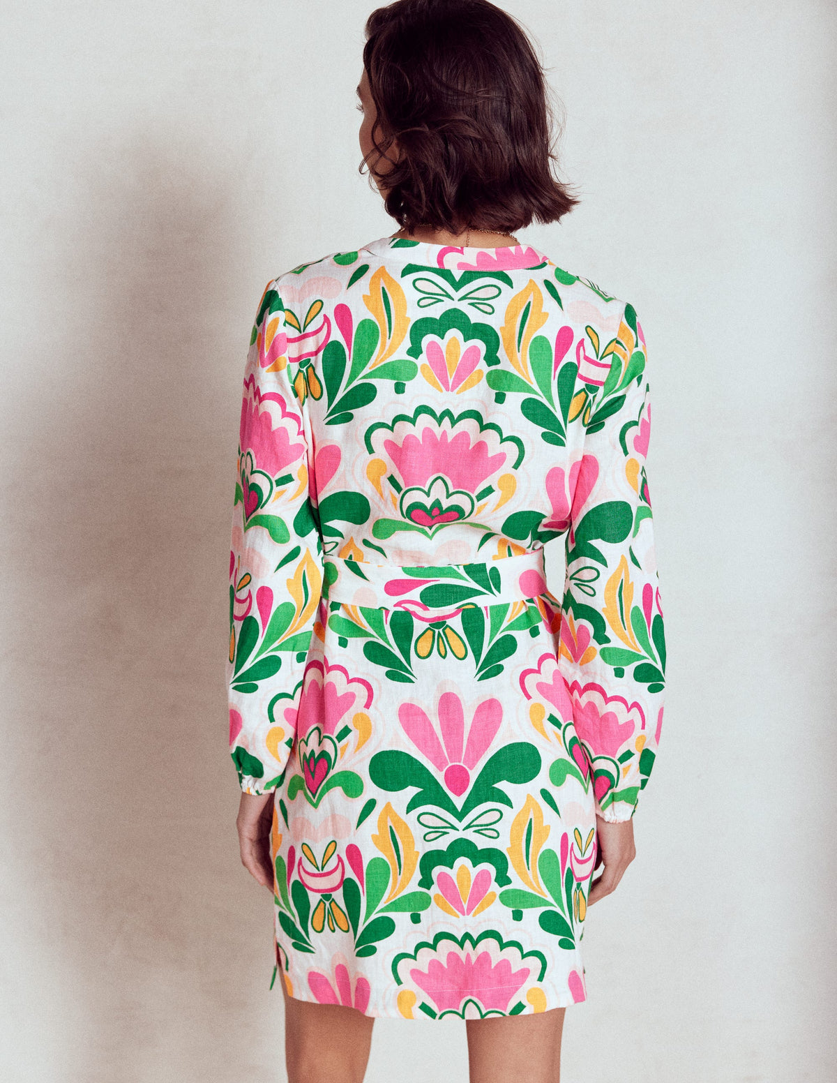 Cleo Linen Tie Waist Dress-Multi, Freesia Stamp - Image 4