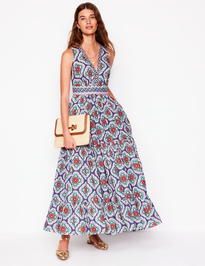 Serena Cotton Tie Maxi Dress-Bright Blue, Botanic Blush