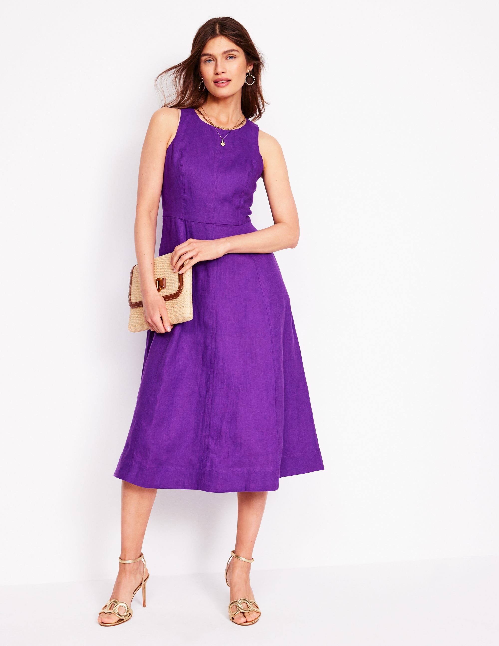 Carla Linen Midi Dress-Royal Purple - Image 1