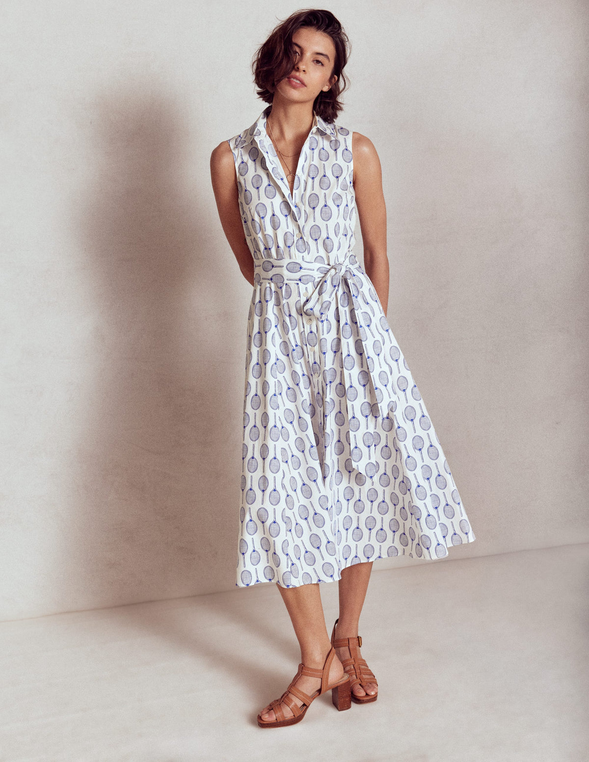 Amy Sleeveless Shirt Dress-Ivory, Tennis - Image 1