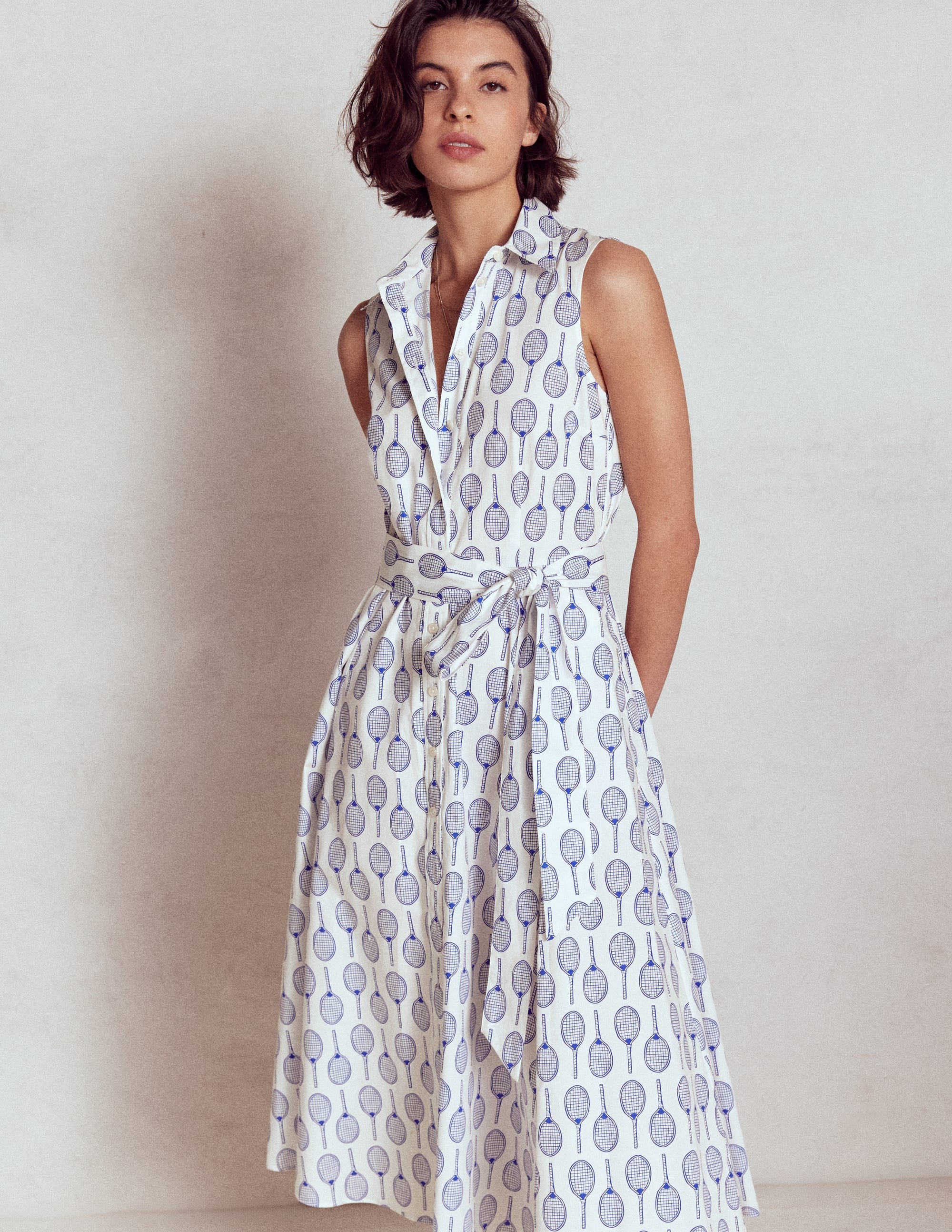 Amy Sleeveless Shirt Dress-Ivory, Tennis - Image 4
