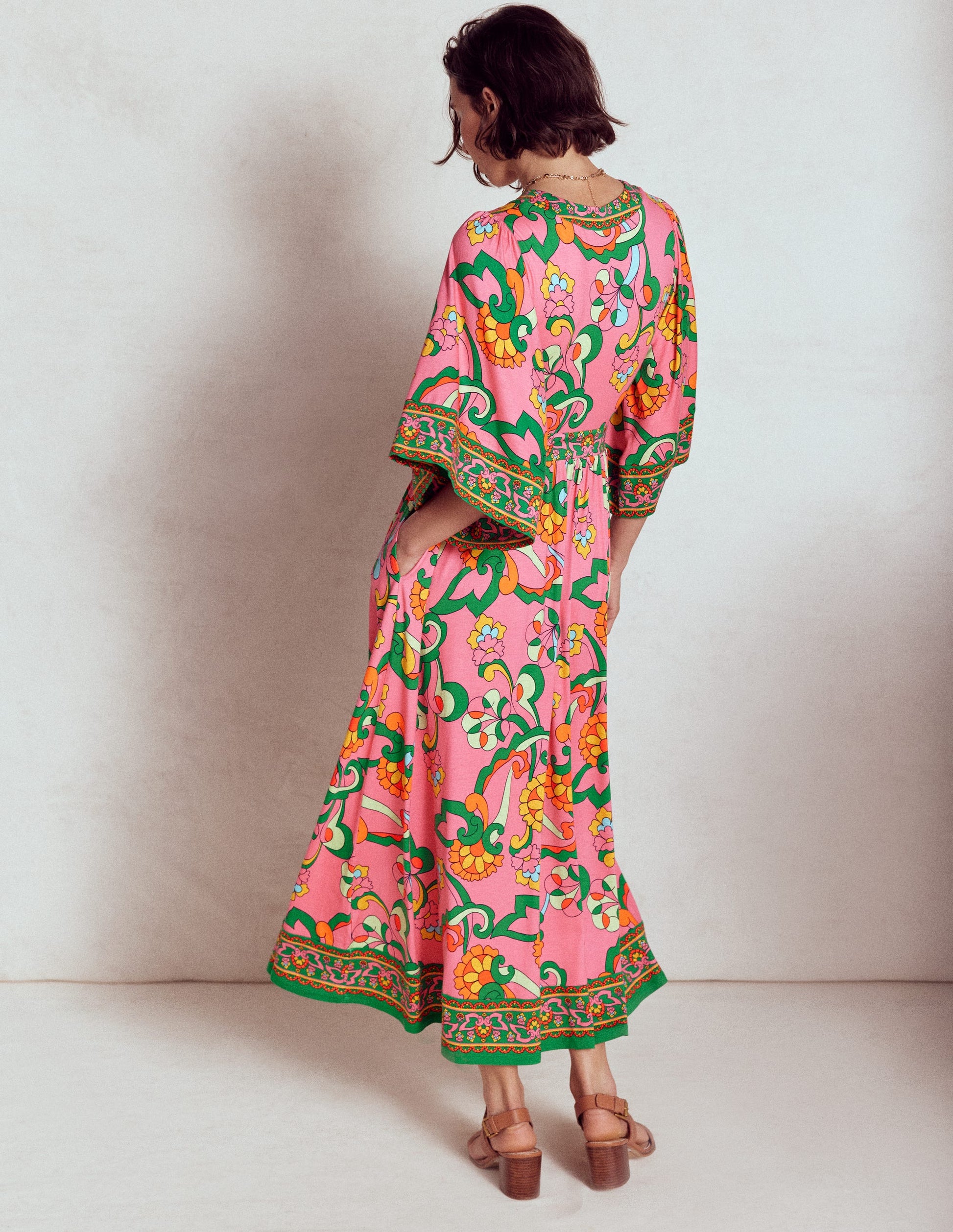 Maya Kimono Jersey Maxi Dress-Pink Rose, Foliage Trail | Boden AU Maya Kimono Jersey Maxi Dress-Pink Rose, Foliage Trail | Boden AU