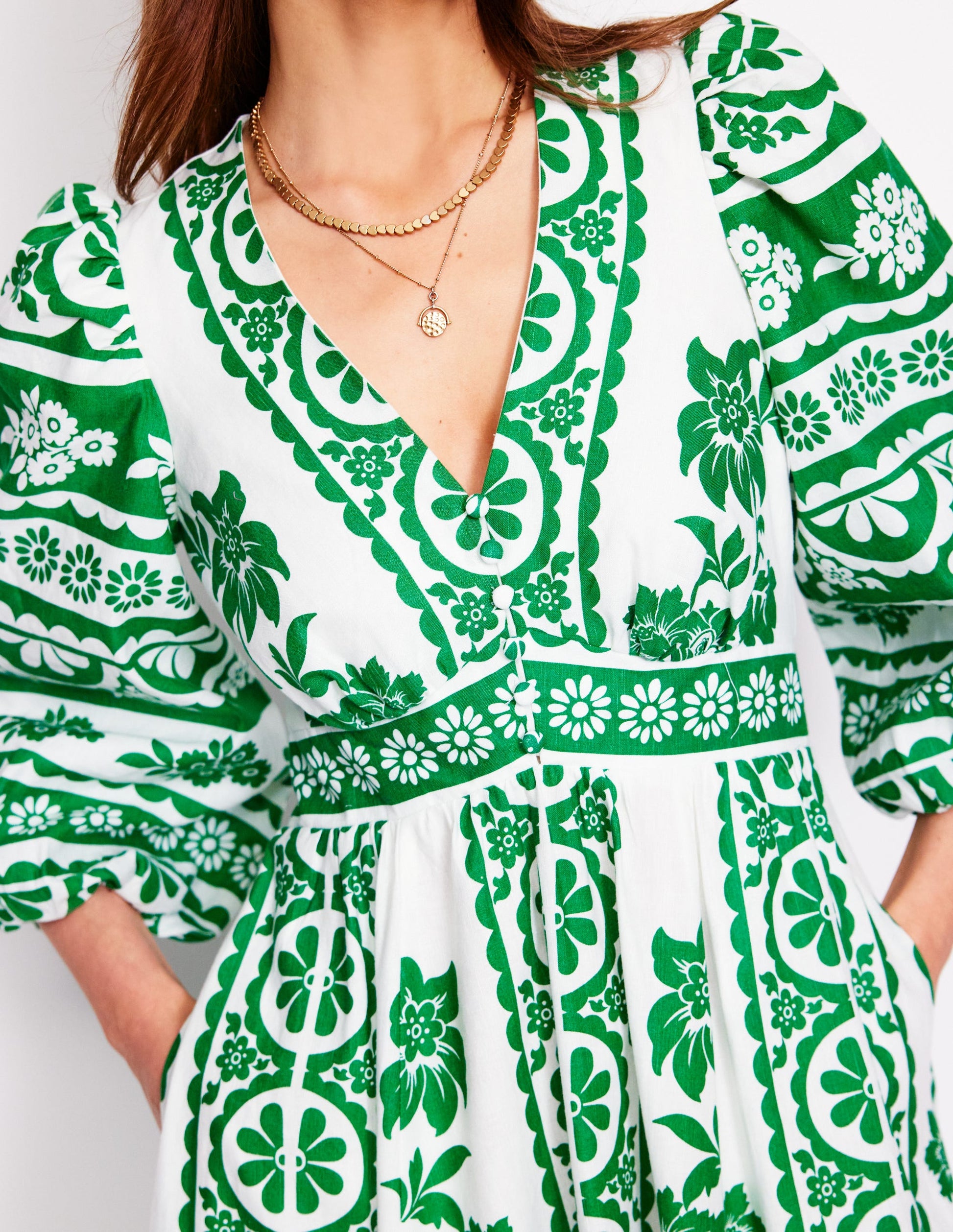 Lola Blouson Maxi Dress-Rich Emerald, Ornate Tropics | Boden UK Lola Blouson Maxi Dress-Rich Emerald, Ornate Tropics | Boden UK