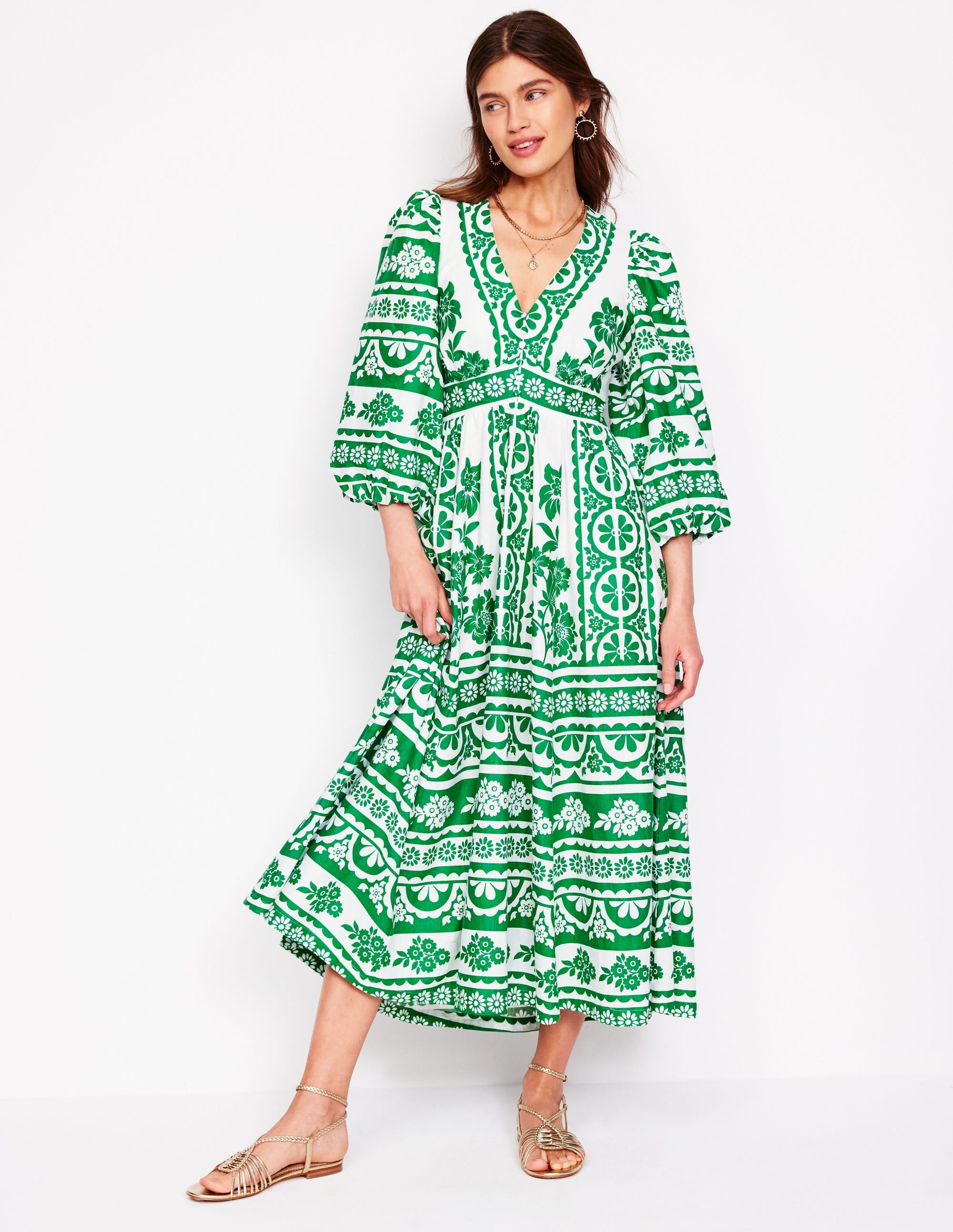 Lola Blouson Maxi Dress-Rich Emerald, Ornate Tropics - Image 4
