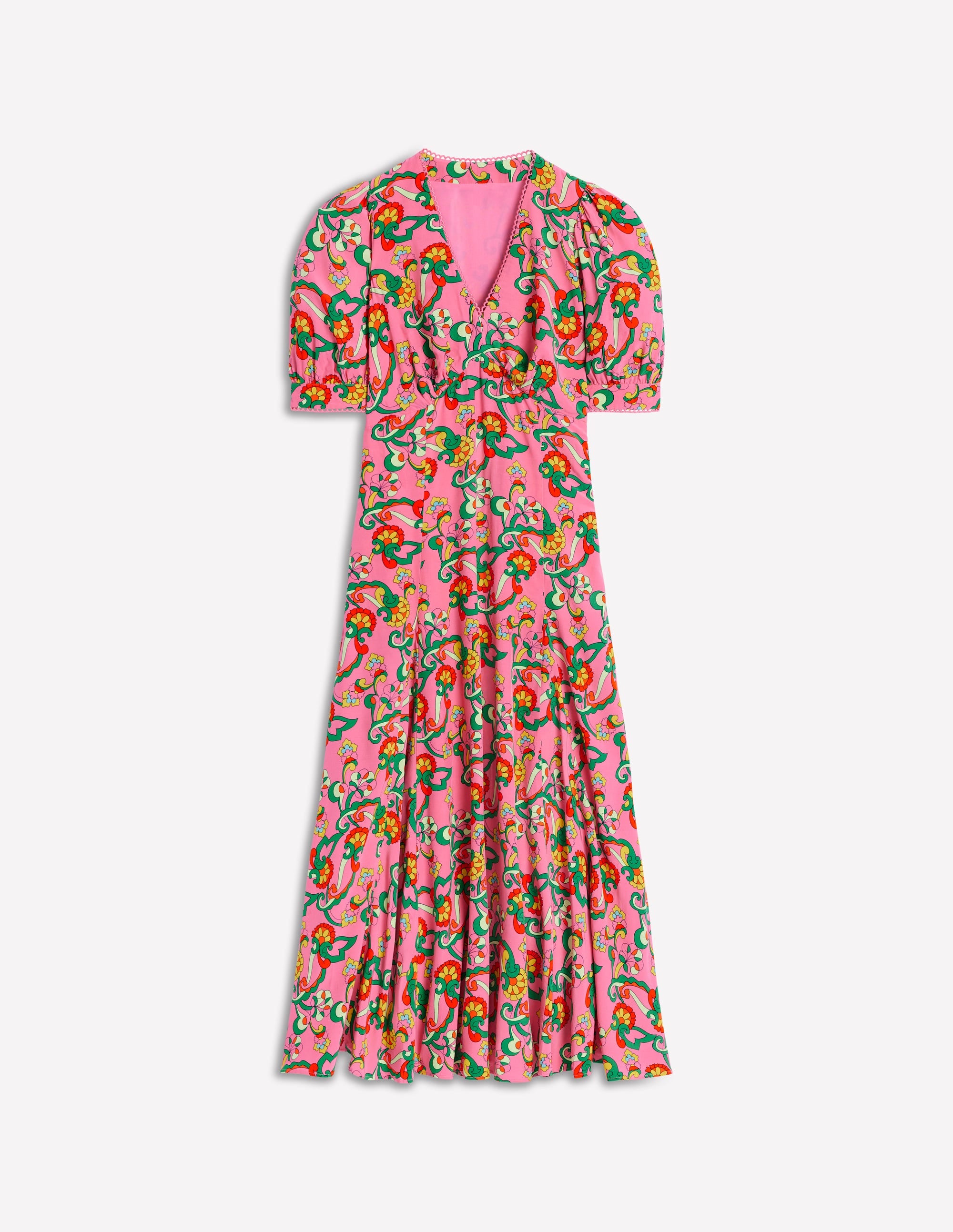 Rosie Godet Tea Dress-Pink Rose, Foliage Trail - Image 5