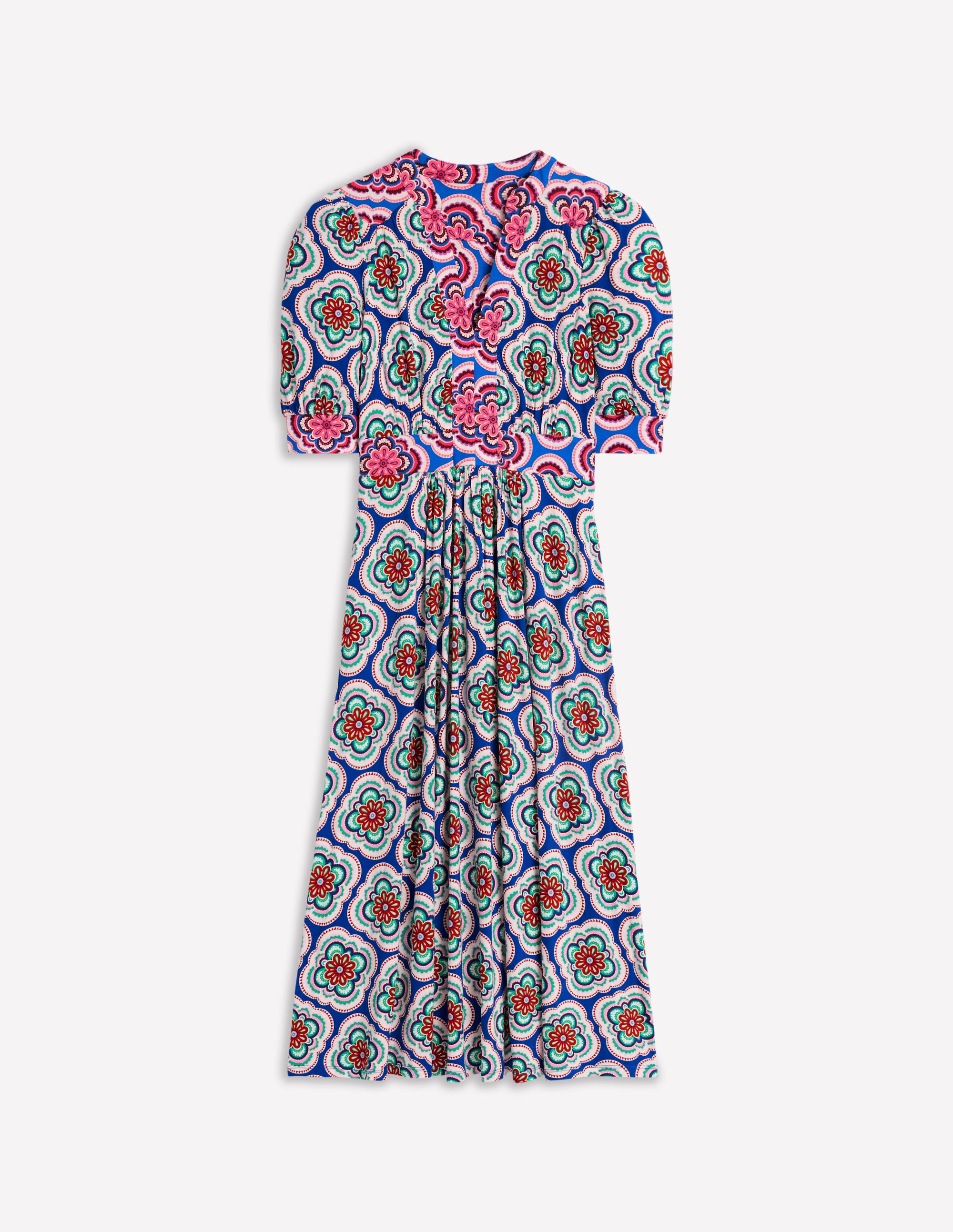 Lily Jersey Midi Tea Dress-Bright Blue, Botanic Blush - Image 6