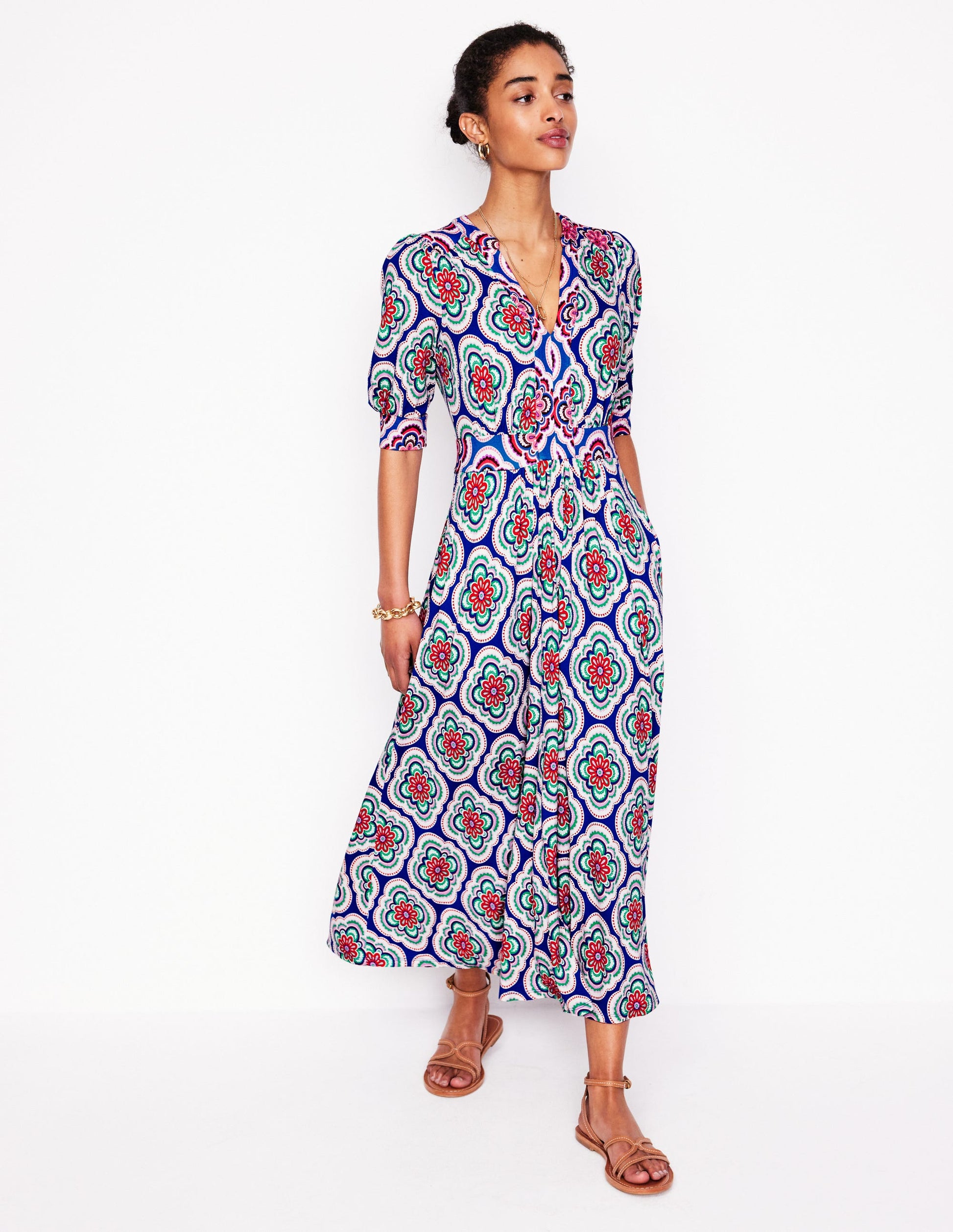 Lily Jersey Midi Tea Dress-Bright Blue, Botanic Blush | Boden UK Lily Jersey Midi Tea Dress-Bright Blue, Botanic Blush | Boden UK