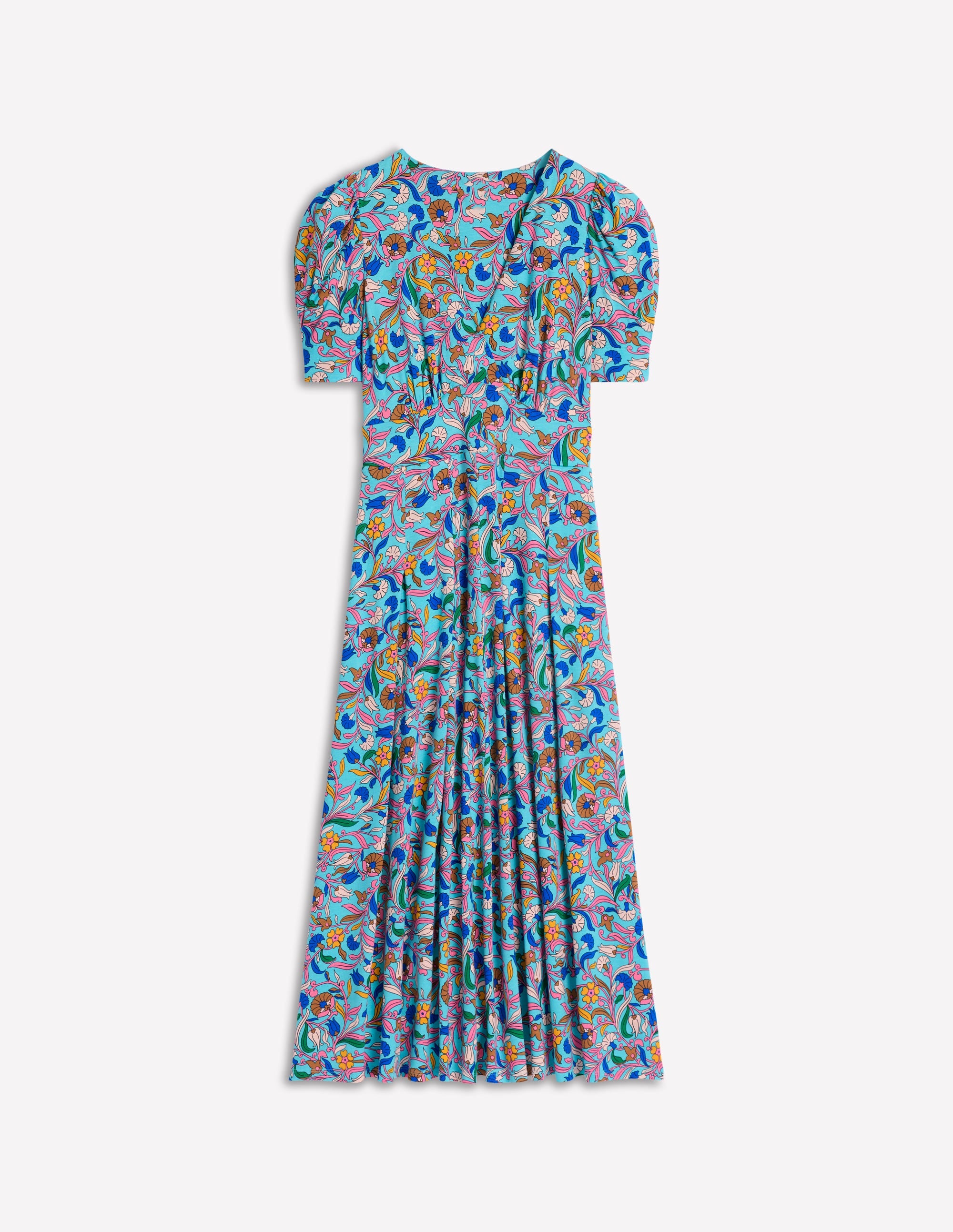 Kristen Pleated Jersey Dress-Blue, Enchanting Vine - Image 5
