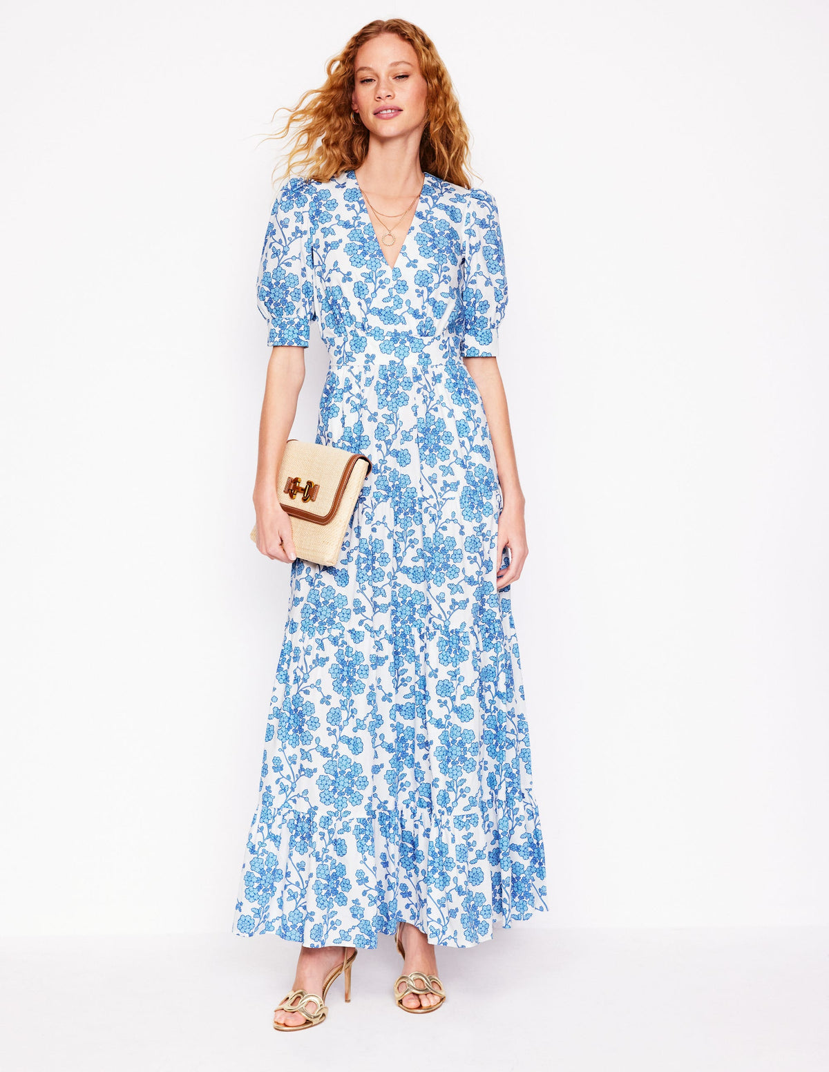 Bella Puff Sleeve Maxi Dress-Ivory, Trailing Yarrow - Image 5